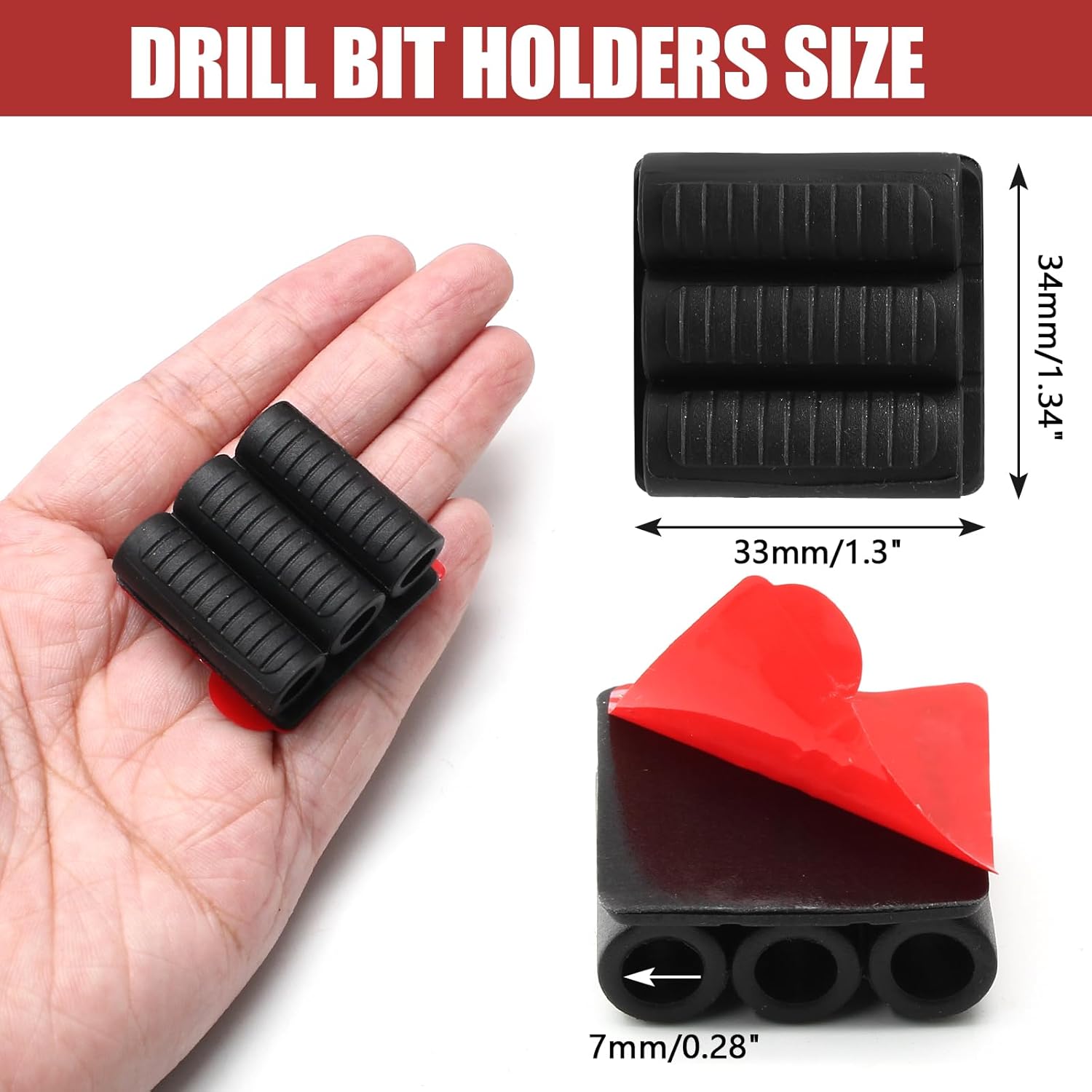 Biaungdo Drill Bit Holder, 3 Pack Adhesive Drill Bit Sleeve Organizer, High Strength Bit Holder for Impact Drivers and Drill, Hold 6 Driver Bits on the Side of Power Drill - Image 2