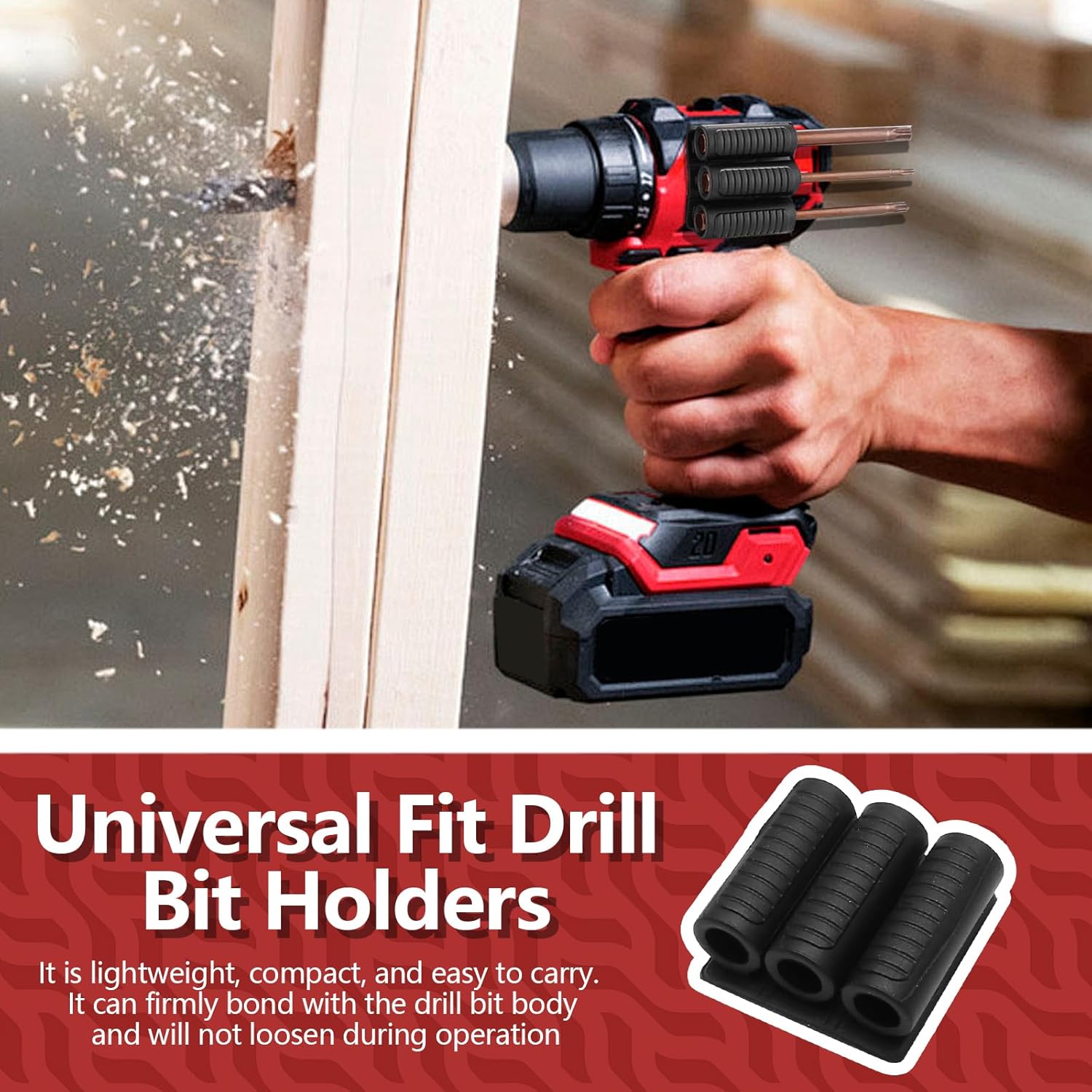 Biaungdo Drill Bit Holder, 3 Pack Adhesive Drill Bit Sleeve Organizer, High Strength Bit Holder for Impact Drivers and Drill, Hold 6 Driver Bits on the Side of Power Drill - Image 5