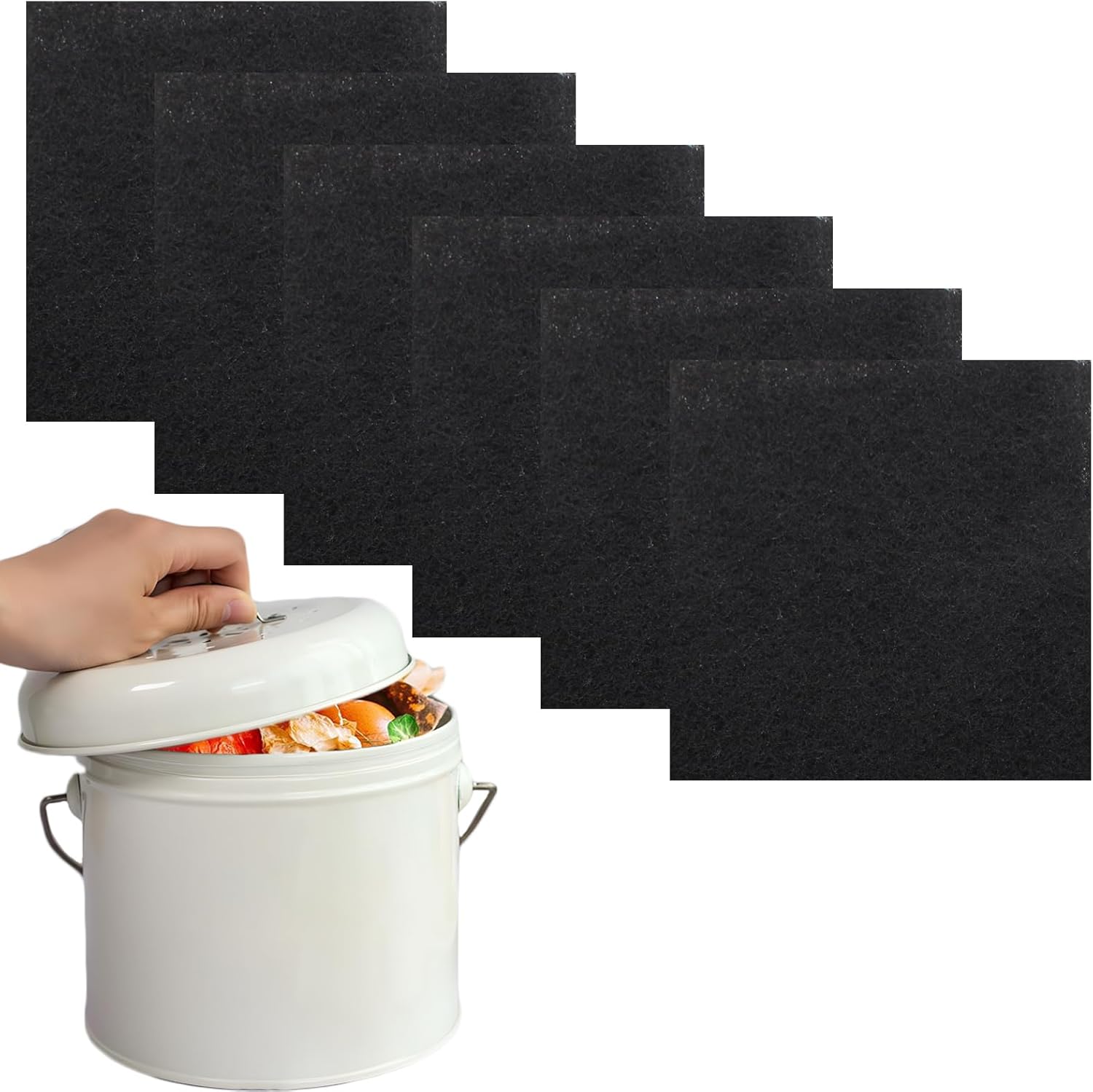 Biaungdo 6 Pack 5 Inch Sqaure Charcoal Filter Replacements, Black Kitchen Compost Bin Filters for Countertop Square Carbon Filter Bin Pail Replacement - Image 1