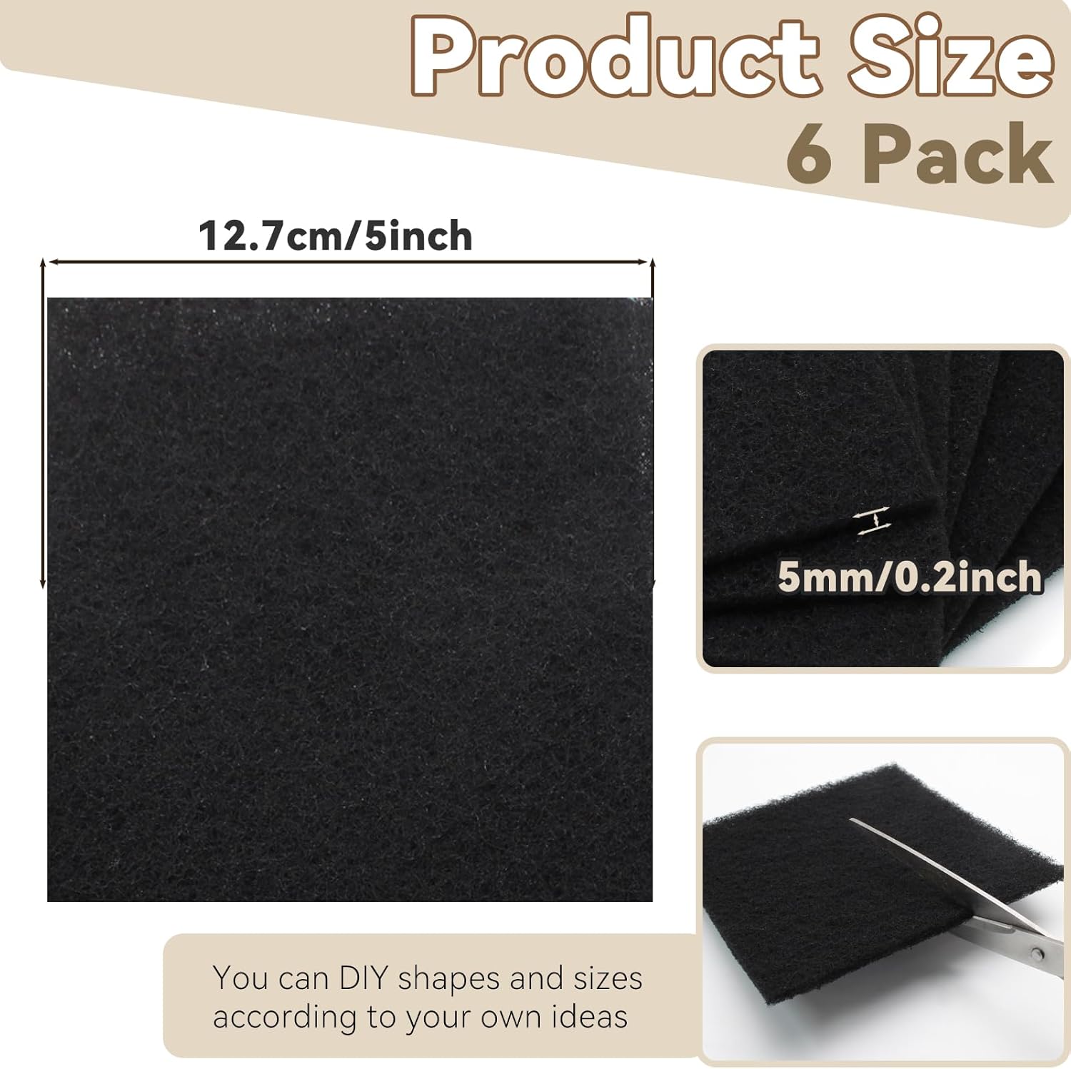 Biaungdo 6 Pack 5 Inch Sqaure Charcoal Filter Replacements, Black Kitchen Compost Bin Filters for Countertop Square Carbon Filter Bin Pail Replacement - Image 4