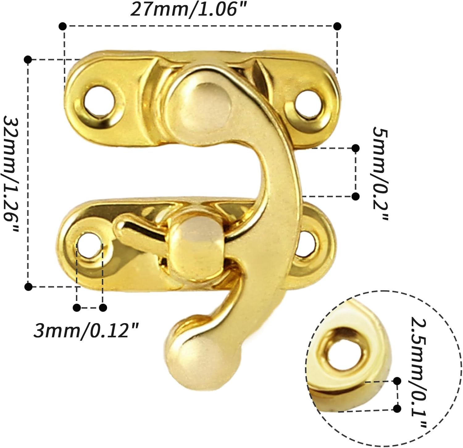 Biaungdo 5pcs Gold Vintage Style Swing Bag Clasp Closure Lock Latch for Furniture Wooden Box Jewelry Case Silver Tone with Mounting Screw & Screwdriver, 33 x 29 mm - Image 2