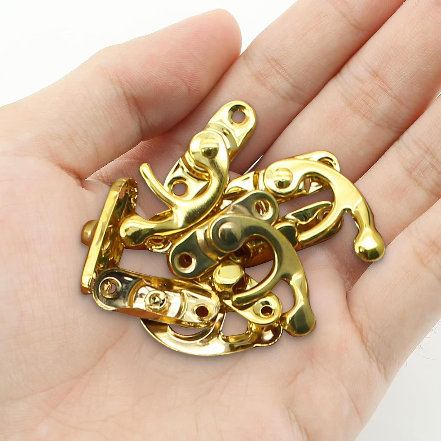 Biaungdo 5pcs Gold Vintage Style Swing Bag Clasp Closure Lock Latch for Furniture Wooden Box Jewelry Case Silver Tone with Mounting Screw & Screwdriver, 33 x 29 mm - Image 5