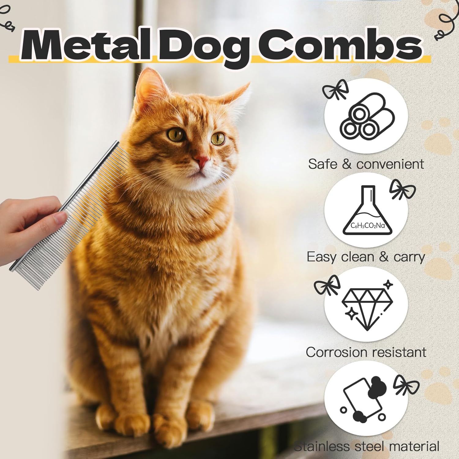 Biaungdo 3 Pcs Dog Grooming Combs Set, Metal Dog Comb for Removing Tangles and Knot, Cat Brush Grooming Tool for Long Haired Pets(7.48 x 1.65 inch & 7.4 x 1.3 inch & 6.5 x 1.14 inch) - Image 3