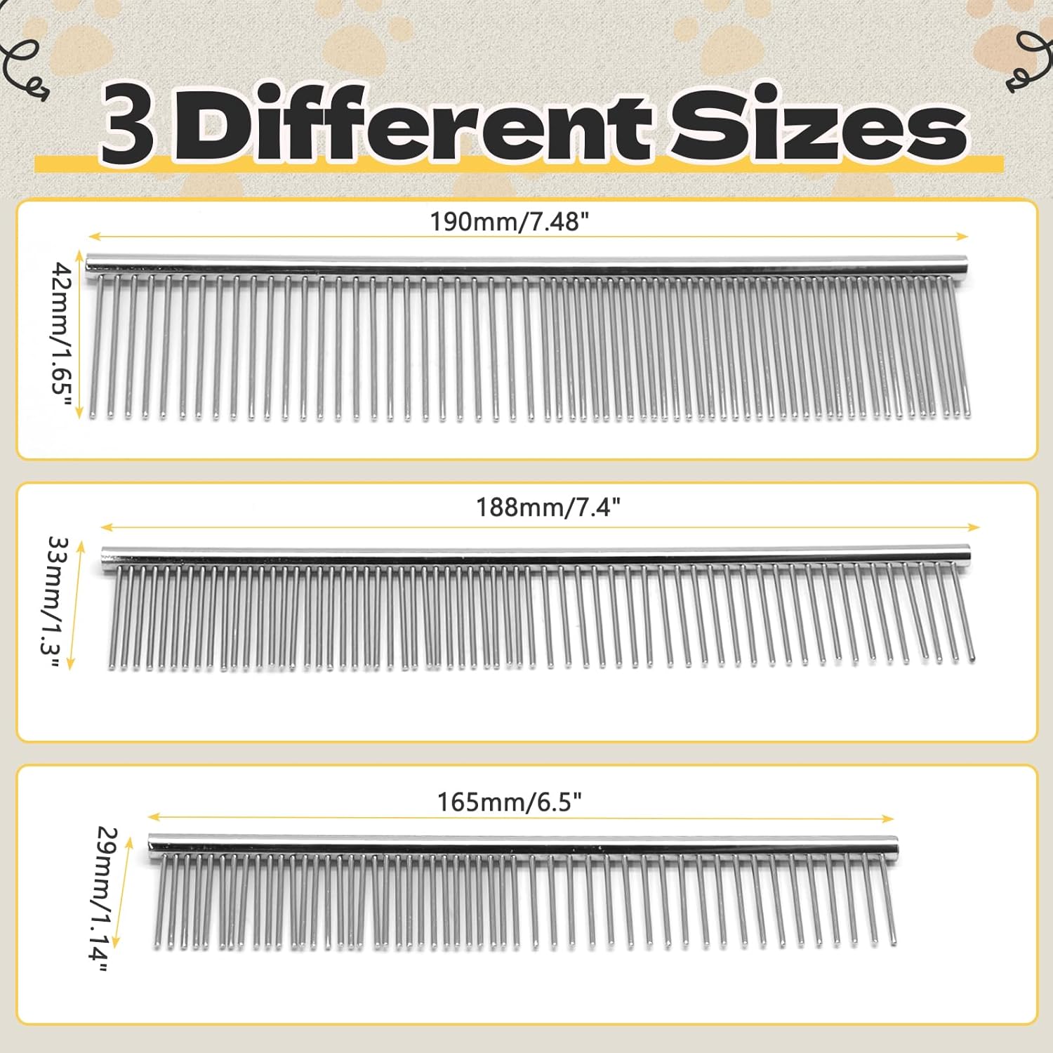 Biaungdo 3 Pcs Dog Grooming Combs Set, Metal Dog Comb for Removing Tangles and Knot, Cat Brush Grooming Tool for Long Haired Pets(7.48 x 1.65 inch & 7.4 x 1.3 inch & 6.5 x 1.14 inch) - Image 4
