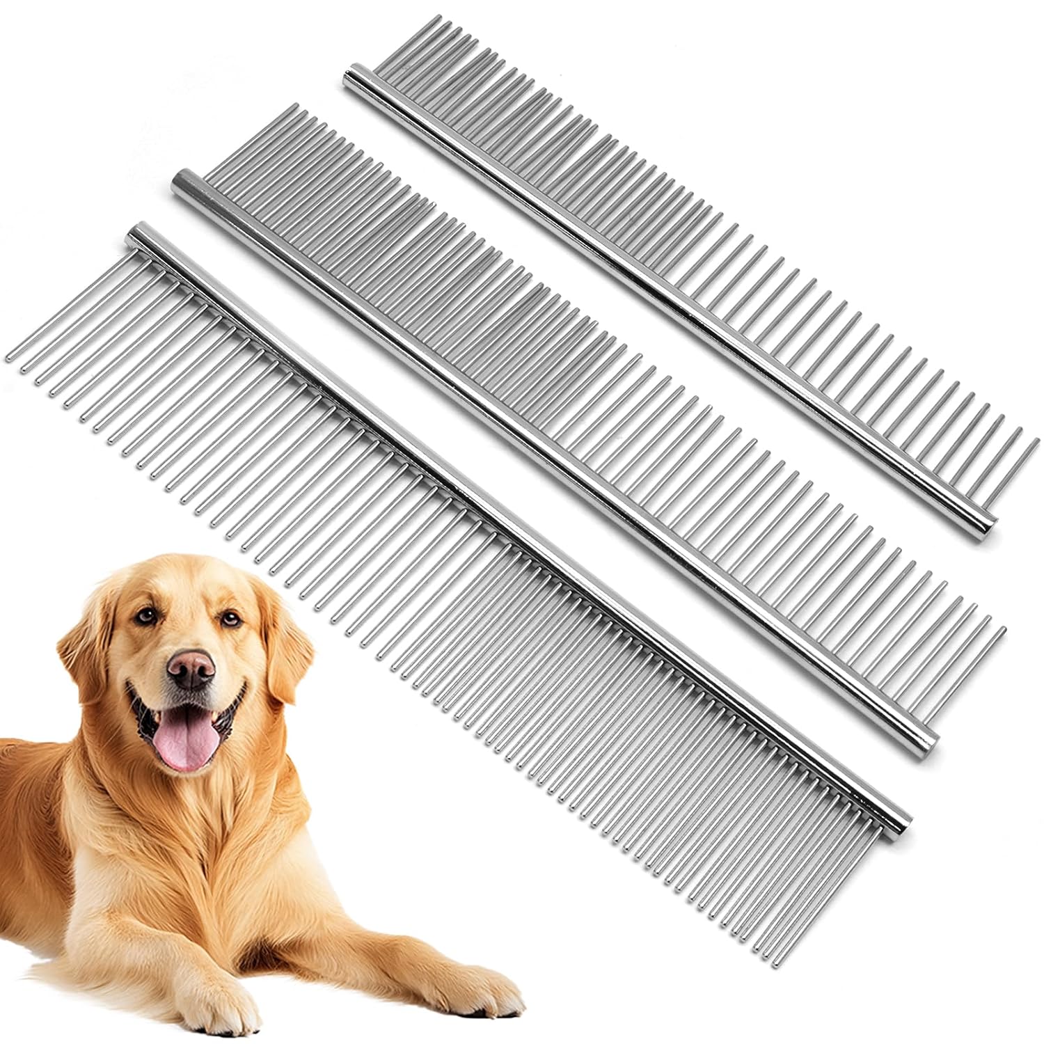 Biaungdo 3 Pcs Dog Grooming Combs Set, Metal Dog Comb for Removing Tangles and Knot, Cat Brush Grooming Tool for Long Haired Pets(7.48 x 1.65 inch & 7.4 x 1.3 inch & 6.5 x 1.14 inch) - Image 7