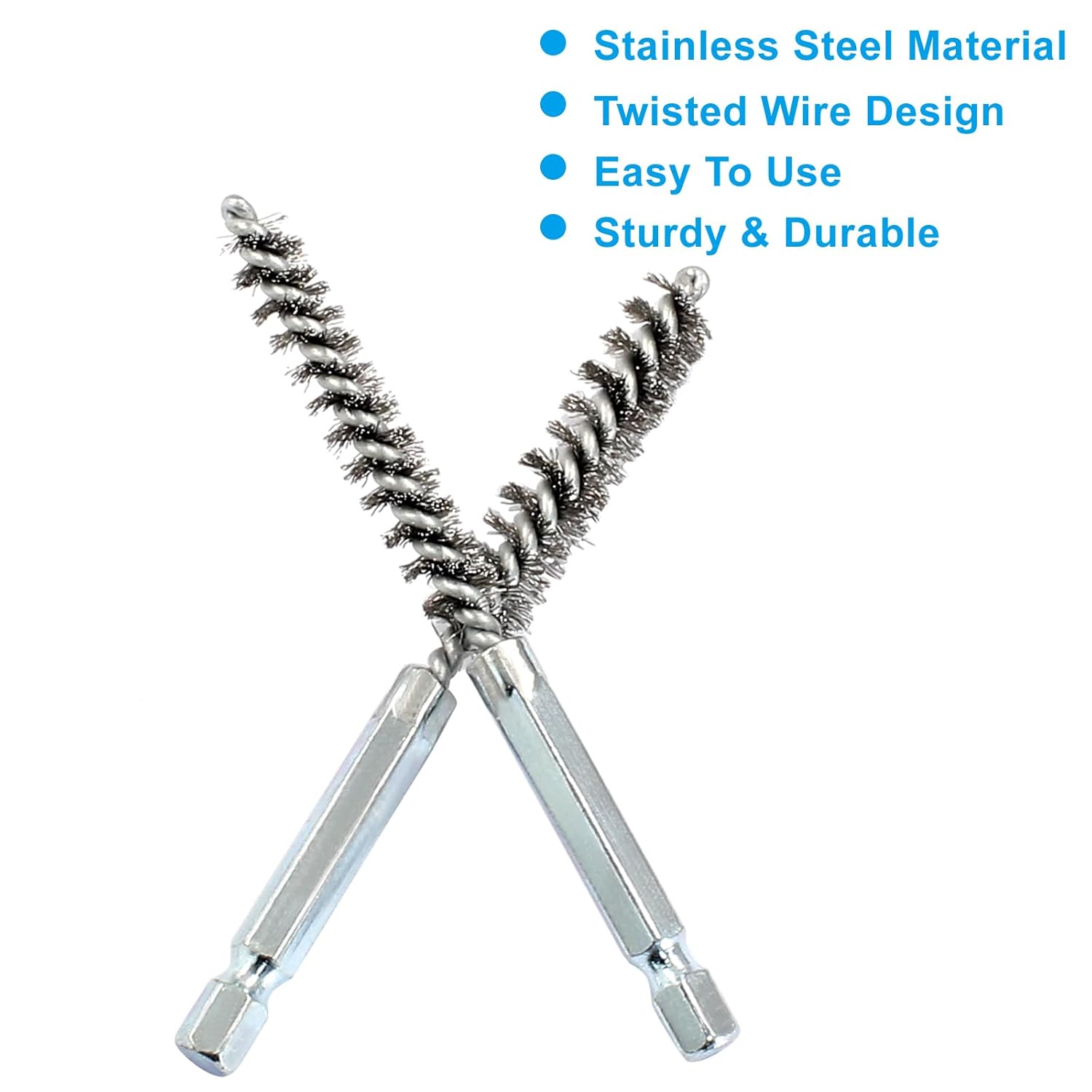Biaungdo 6 Pcs Stainless Steel Bore Brush, Twisted Wire Drill Brush Metal Bristles Wire Brush Bore Cleaning Brush with Hex Shank Handle for Power Drill Plumbing Tools(8/10/12/15/17/19mm) - Image 4