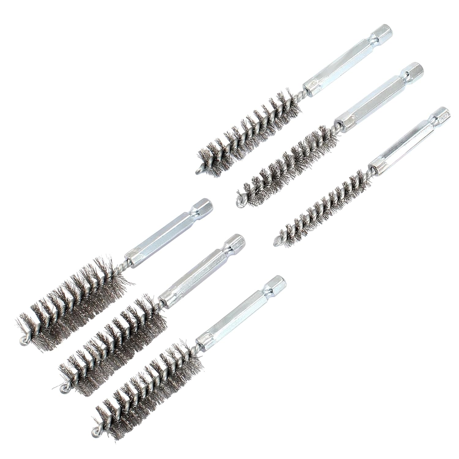 Biaungdo 6 Pcs Stainless Steel Bore Brush, Twisted Wire Drill Brush Metal Bristles Wire Brush Bore Cleaning Brush with Hex Shank Handle for Power Drill Plumbing Tools(8/10/12/15/17/19mm) - Image 5