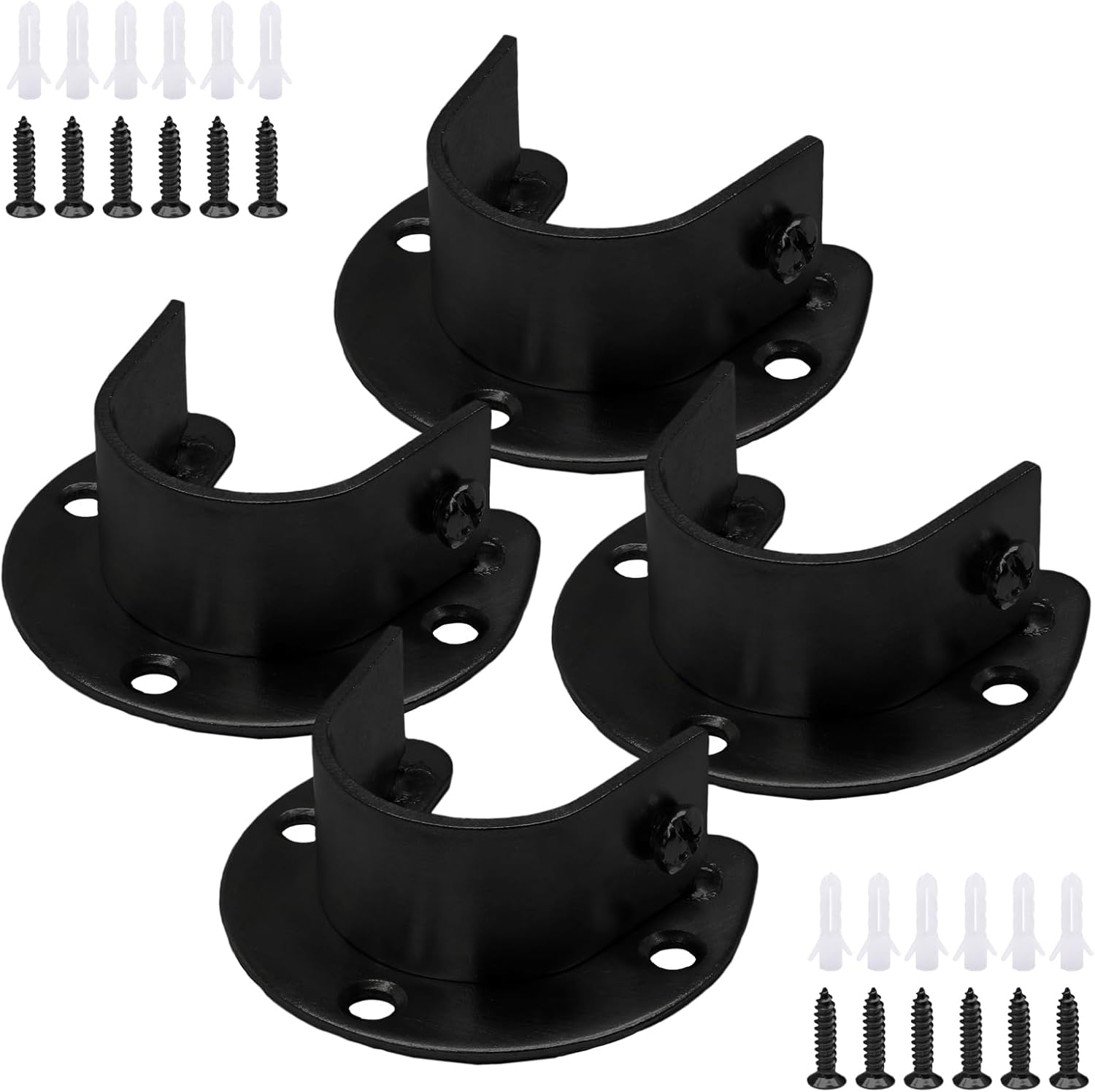Biaungdo 1-1/4 Inch Stainless Steel Closet Rod End Supports, 4 Pcs Black Heavy Duty Wardrobe Rod Brackets Closet Pole Sockets Flange Rod Holder, U-Shaped - Image 1