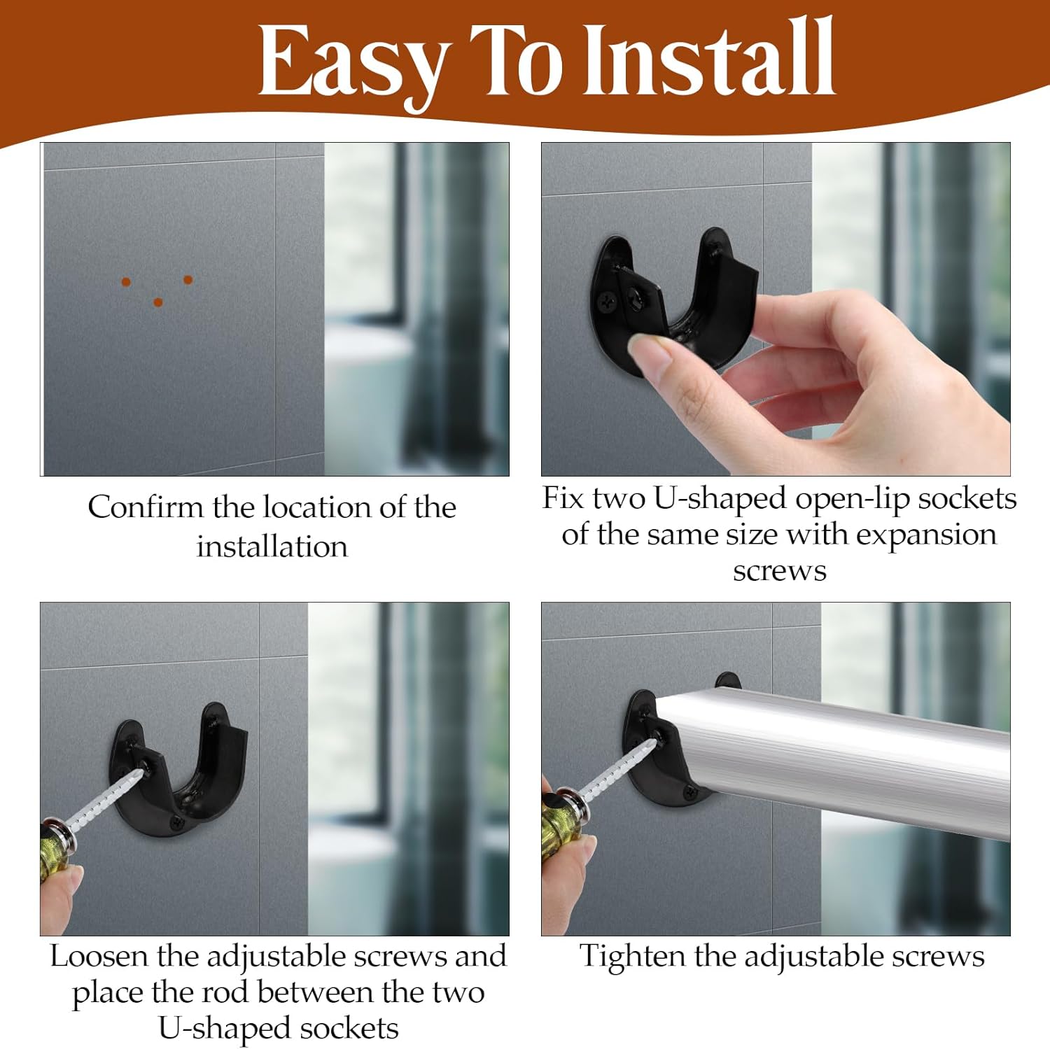 Biaungdo 1-1/4 Inch Stainless Steel Closet Rod End Supports, 4 Pcs Black Heavy Duty Wardrobe Rod Brackets Closet Pole Sockets Flange Rod Holder, U-Shaped - Image 4