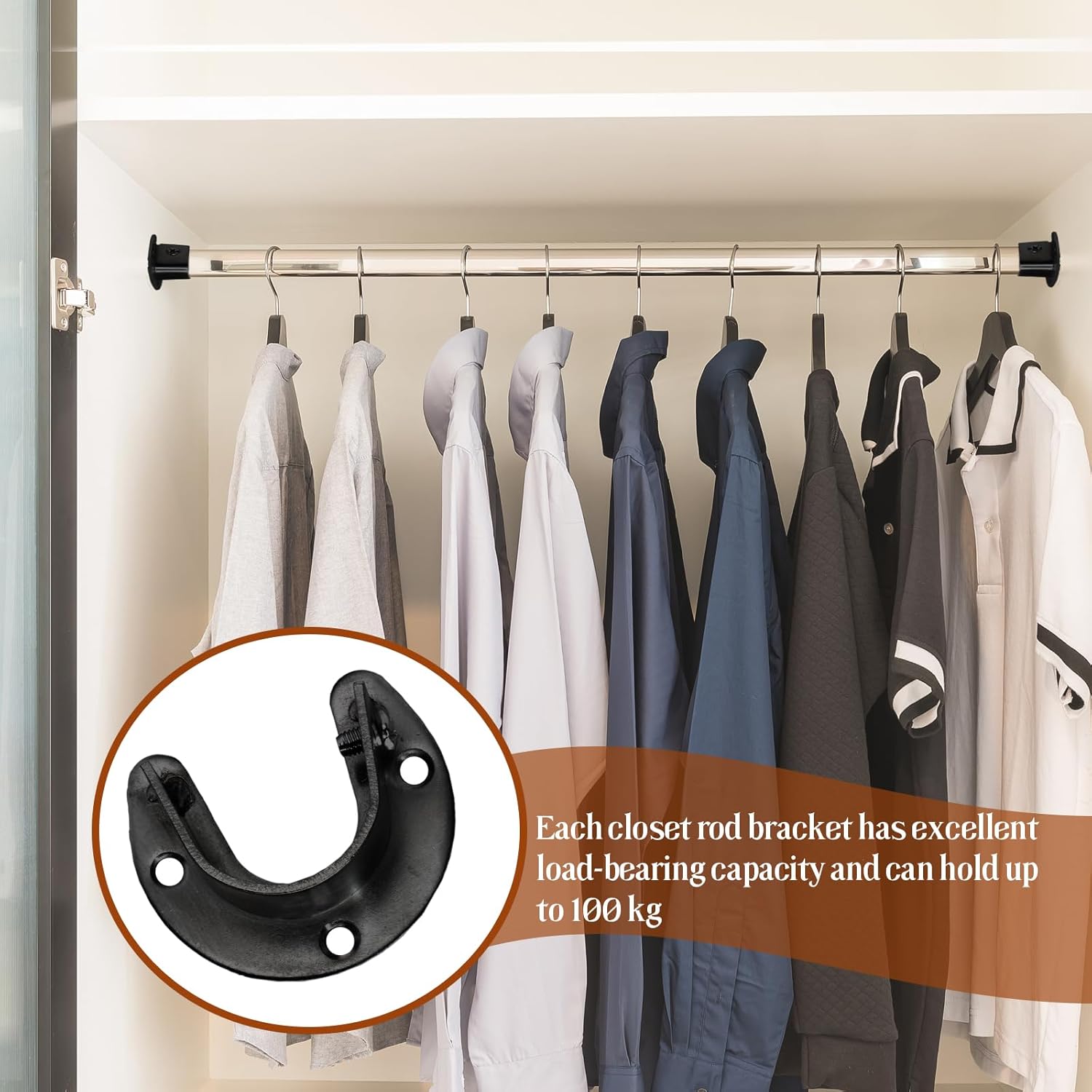 Biaungdo 1-1/4 Inch Stainless Steel Closet Rod End Supports, 4 Pcs Black Heavy Duty Wardrobe Rod Brackets Closet Pole Sockets Flange Rod Holder, U-Shaped - Image 5