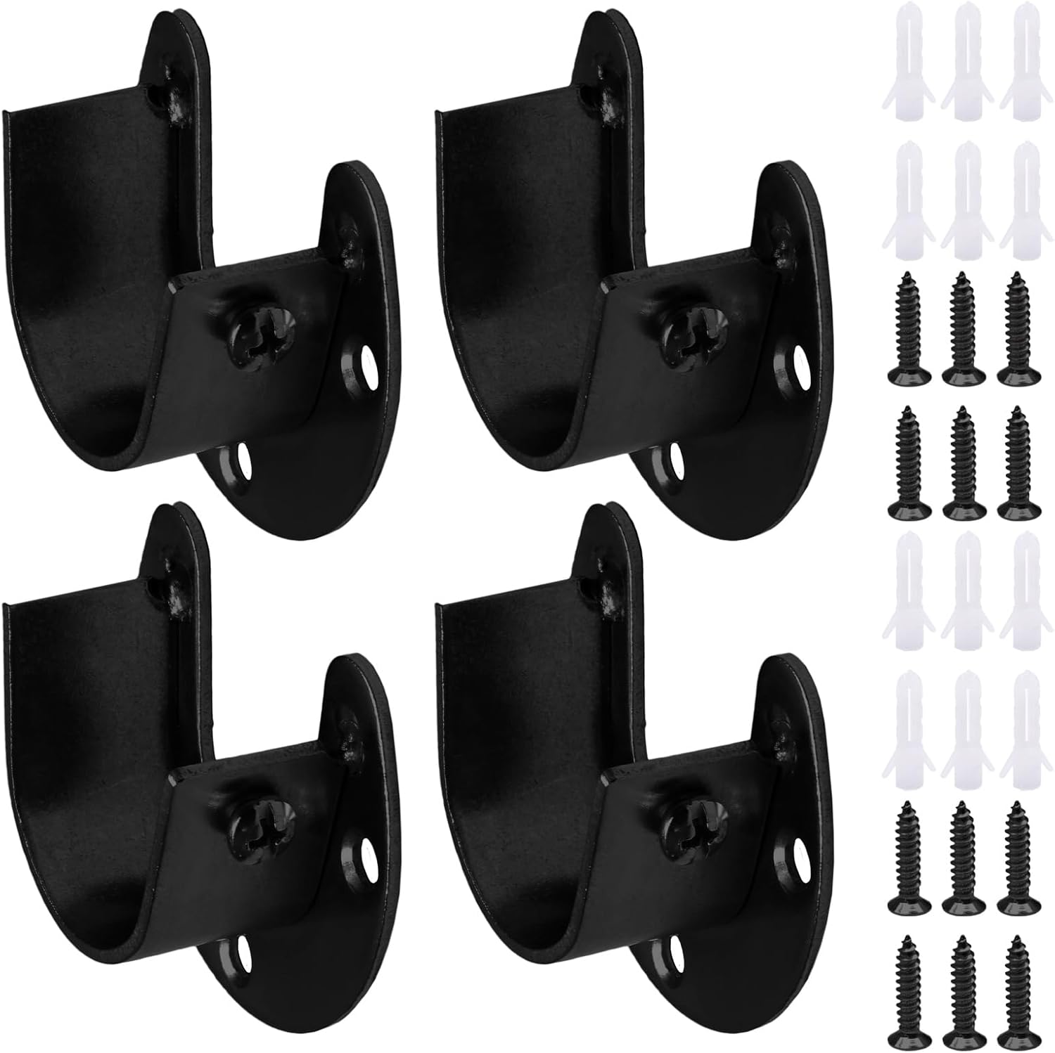 Biaungdo 1-1/4 Inch Stainless Steel Closet Rod End Supports, 4 Pcs Black Heavy Duty Wardrobe Rod Brackets Closet Pole Sockets Flange Rod Holder, U-Shaped - Image 7