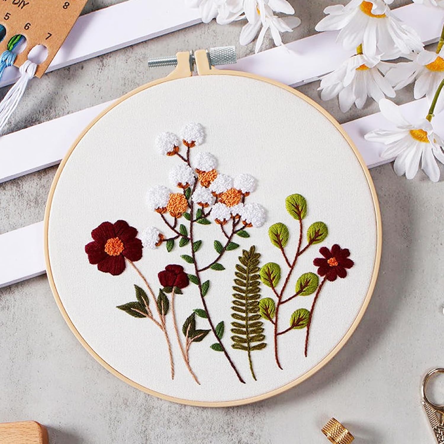 Biaungdo 2 Pieces 10 Inch Embroidery Hoops, Round Wood Embroidery Hoops, Adjustable Bamboo Circle Cross Stitch Hoop Ring, Wooden Embroidery Frames for Art Craft Sewing, Christmas Decoration - Image 5