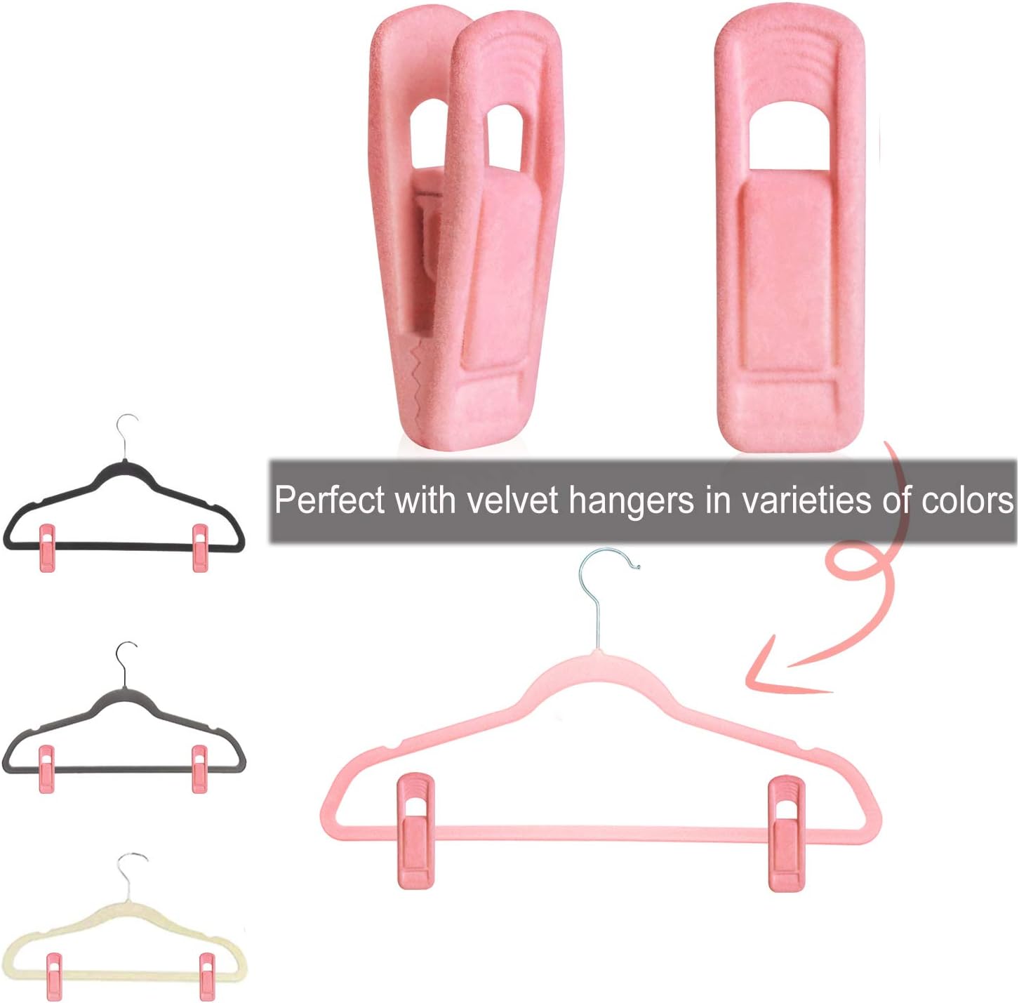 Brush Pink Velvet Hangers Clips 20 PCS, Premium Velvet Clips for Thin Velvet Hanger, Non Slip Strong Finger Clips Perfect for Suit Skirt Pant Clothes Velvet Hangers - Image 2