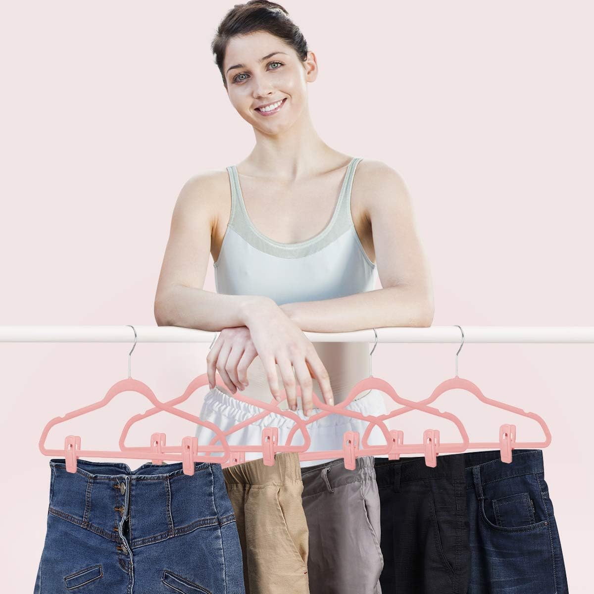 Brush Pink Velvet Hangers Clips 20 PCS, Premium Velvet Clips for Thin Velvet Hanger, Non Slip Strong Finger Clips Perfect for Suit Skirt Pant Clothes Velvet Hangers - Image 5