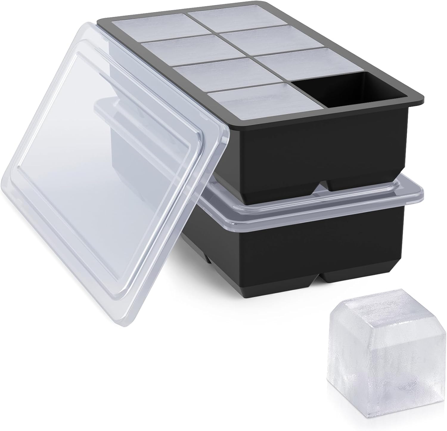 Bangp Large Ice Cube Tray for Whiskey,2 Pack Stackable Big Ice Cube Molds Make 16 Big Whiskey Ice Cubes,Easy Release Square Ice Cube Maker for Cocktails,Whiskey,Soups and Frozen Treats - Image 1