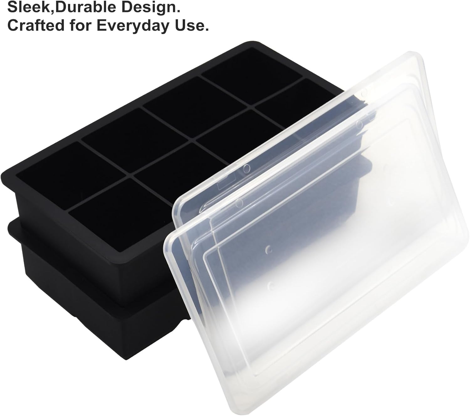 Bangp Large Ice Cube Tray for Whiskey,2 Pack Stackable Big Ice Cube Molds Make 16 Big Whiskey Ice Cubes,Easy Release Square Ice Cube Maker for Cocktails,Whiskey,Soups and Frozen Treats - Image 3