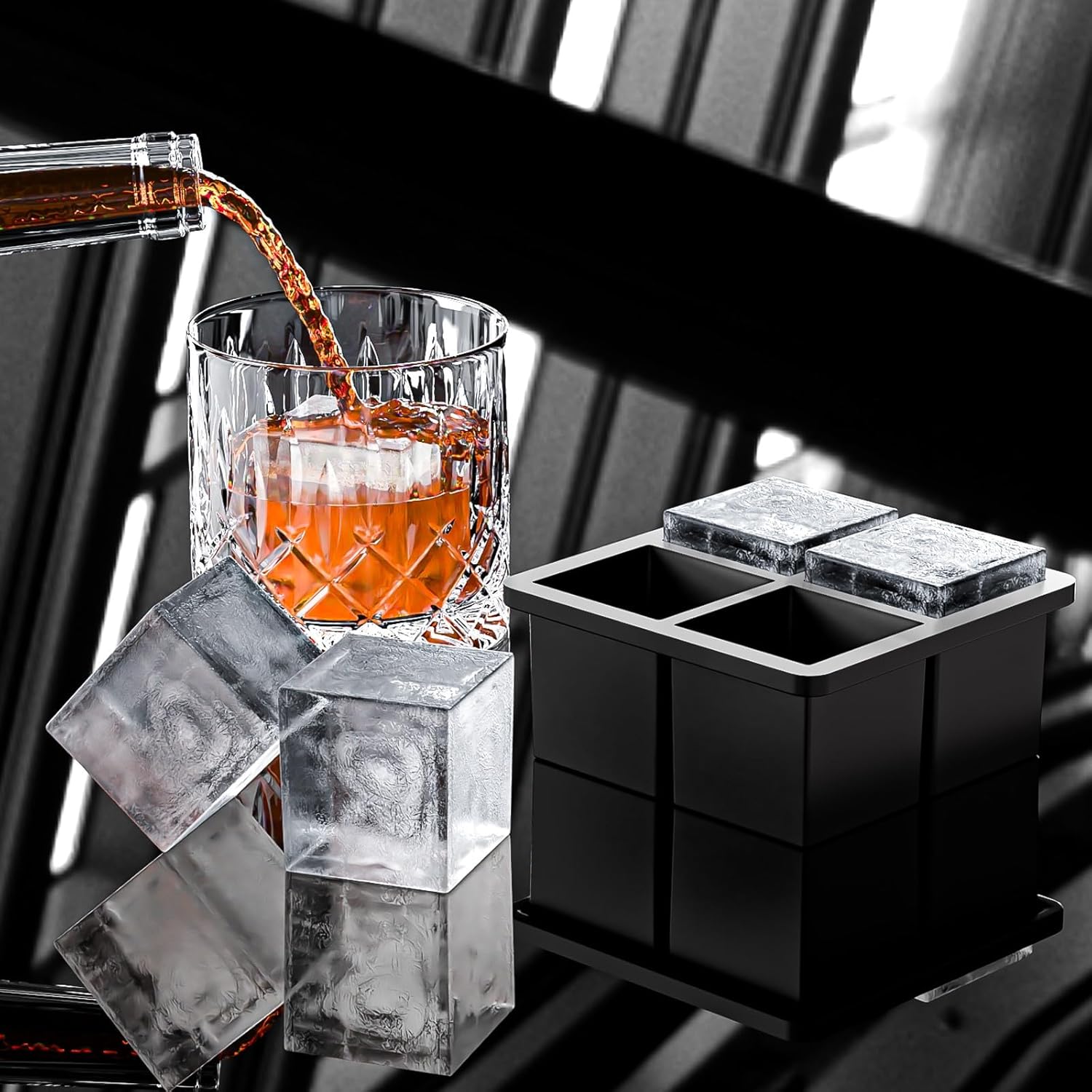 Bangp Large Ice Cube Tray for Whiskey,Silicone Ice Cube Trays 2 Pack,Large Ice Cube Molds with Leak Proof Removable Lid,Square Ice Cube Tray for Whiskey and Cocktail - Image 5