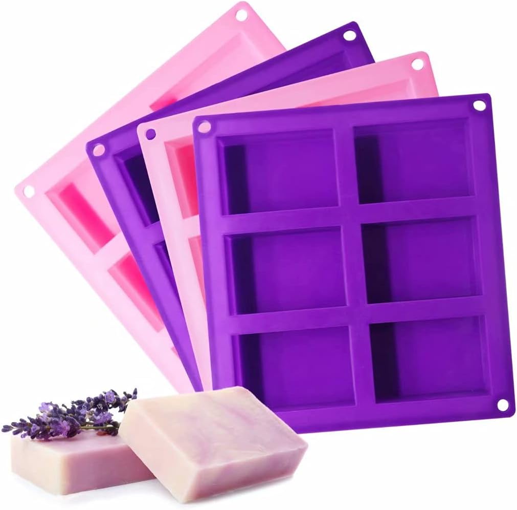 Bangp 4 Pack Silicone Soap Molds,Rectangle Soap Mold,6 Cavities Silicone Molds for Craft Soap Making,Chocolate, Cake Molds,with 100pcs 3.5x5 inches Bags - Image 2