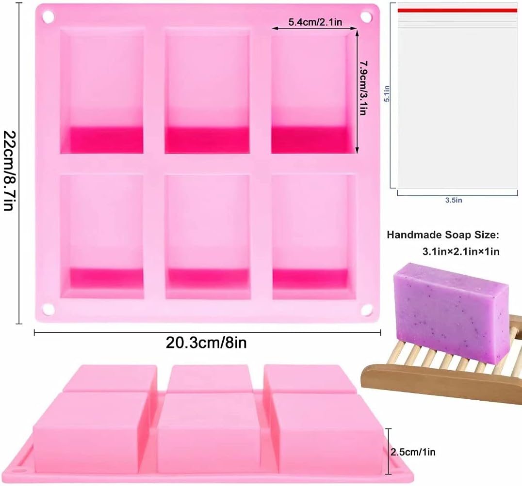Bangp 4 Pack Silicone Soap Molds,Rectangle Soap Mold,6 Cavities Silicone Molds for Craft Soap Making,Chocolate, Cake Molds,with 100pcs 3.5x5 inches Bags - Image 7