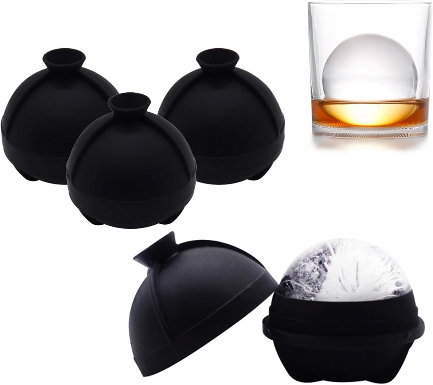 Ice Ball Molds Set of 4,Whiskey Ice Ball Maker Mold,Silicone Sphere Ice Molds with Built-in Funnel,Large Round Ice Cube Molds Make 2.5 Inch Sphere Ice for Whiskey & Cocktails - Image 1