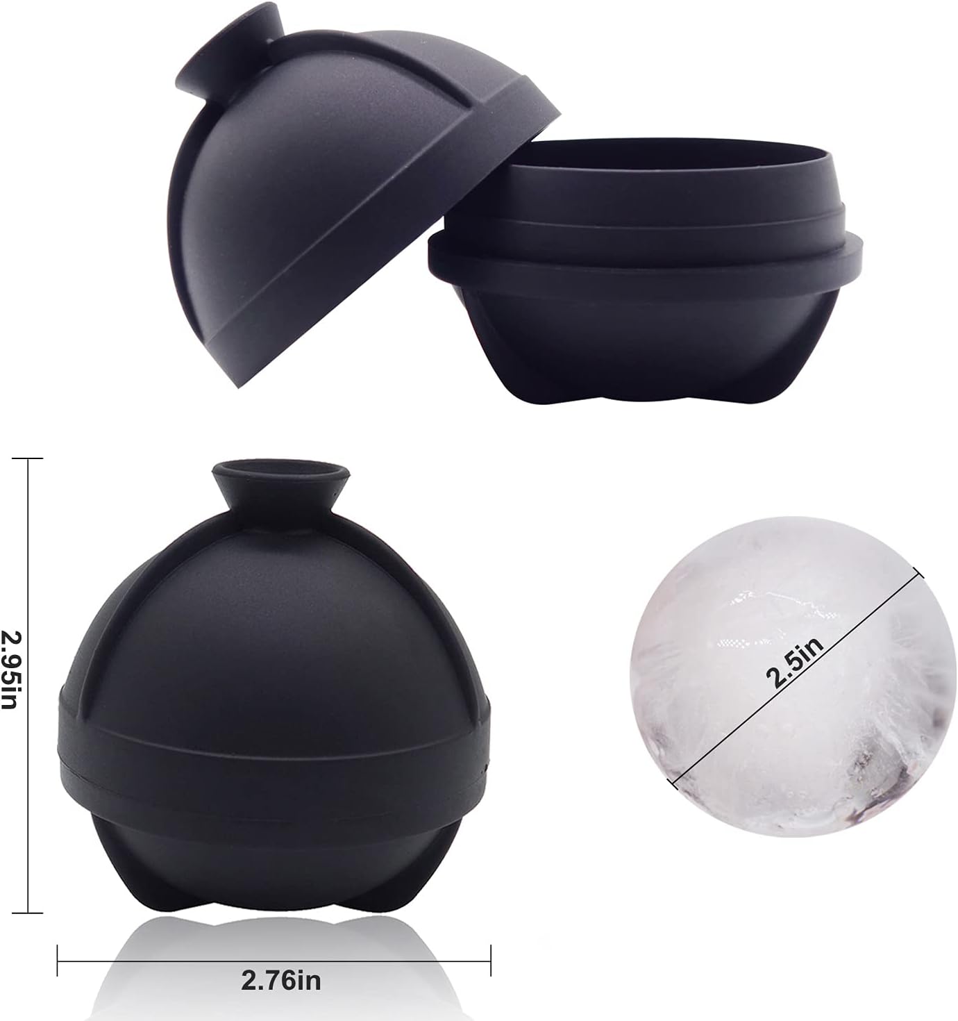Ice Ball Molds Set of 4,Whiskey Ice Ball Maker Mold,Silicone Sphere Ice Molds with Built-in Funnel,Large Round Ice Cube Molds Make 2.5 Inch Sphere Ice for Whiskey & Cocktails - Image 3