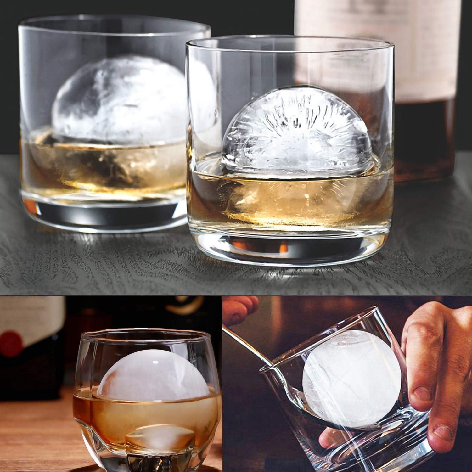 Ice Ball Molds Set of 4,Whiskey Ice Ball Maker Mold,Silicone Sphere Ice Molds with Built-in Funnel,Large Round Ice Cube Molds Make 2.5 Inch Sphere Ice for Whiskey & Cocktails - Image 5