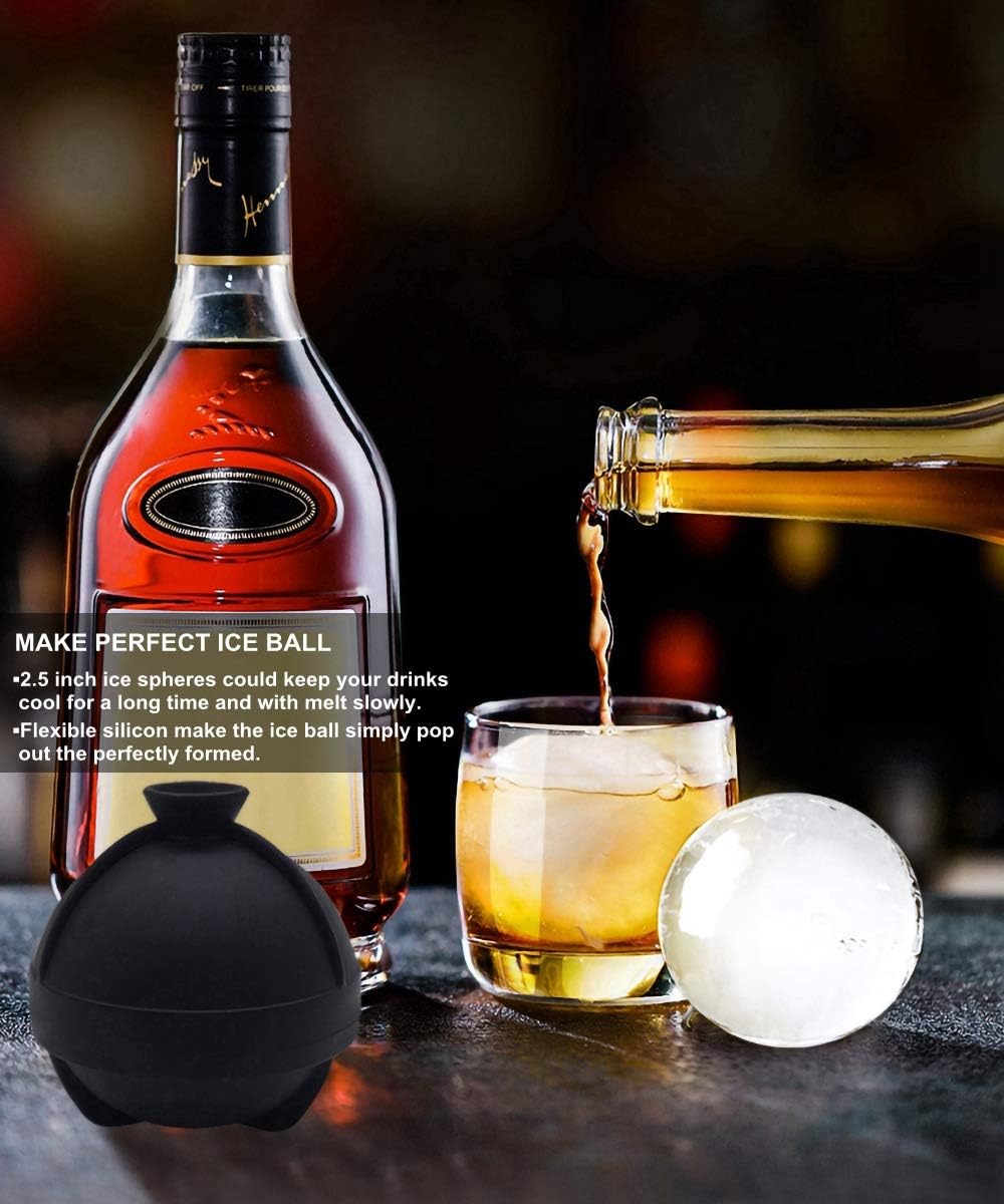 Ice Ball Molds Set of 4,Whiskey Ice Ball Maker Mold,Silicone Sphere Ice Molds with Built-in Funnel,Large Round Ice Cube Molds Make 2.5 Inch Sphere Ice for Whiskey & Cocktails - Image 7