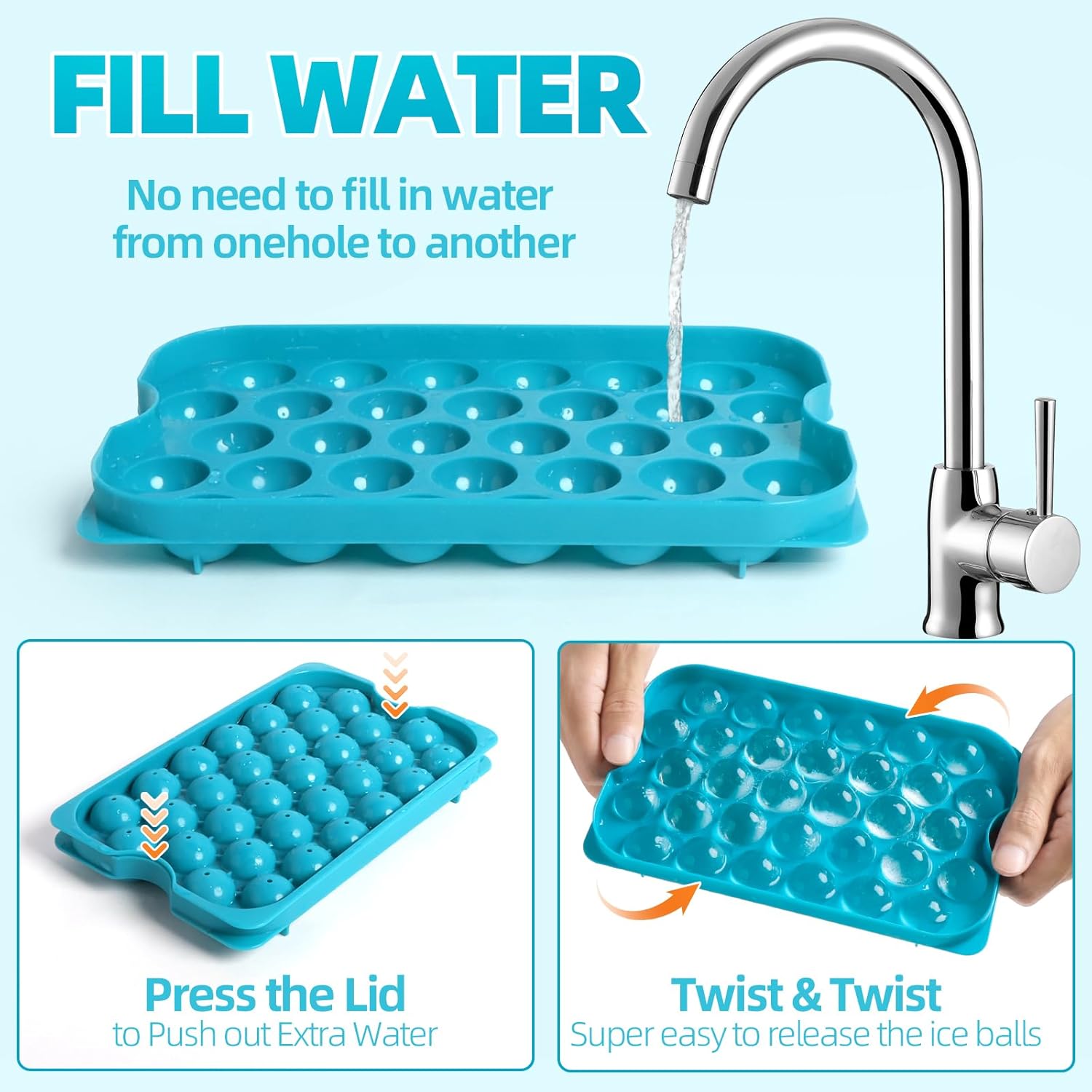 Bangp Ice Cube Tray with Lid and Bin,3 Pack Round Ice Trays for Freezer with Lid,96PCS 0.8