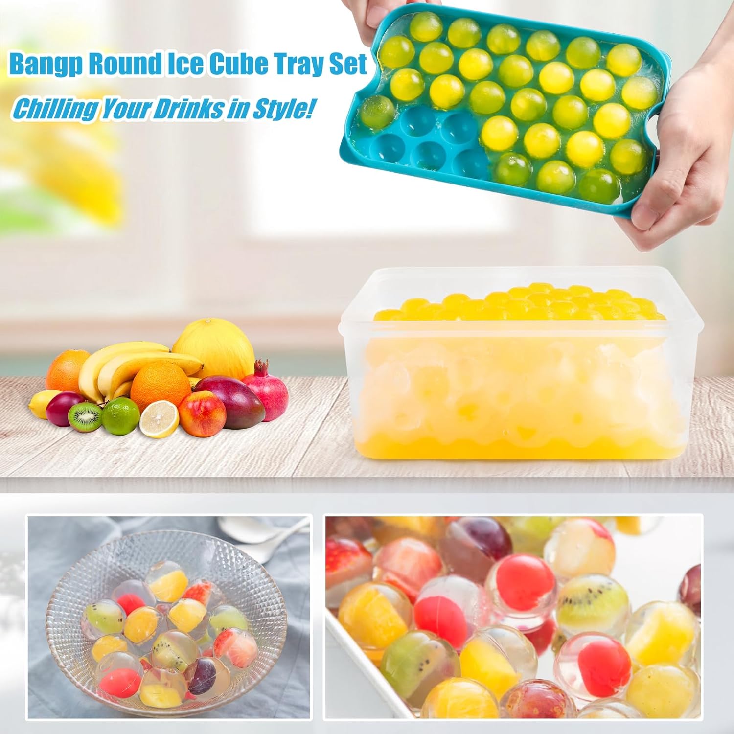 Bangp Ice Cube Tray with Lid and Bin,3 Pack Round Ice Trays for Freezer with Lid,96PCS 0.8