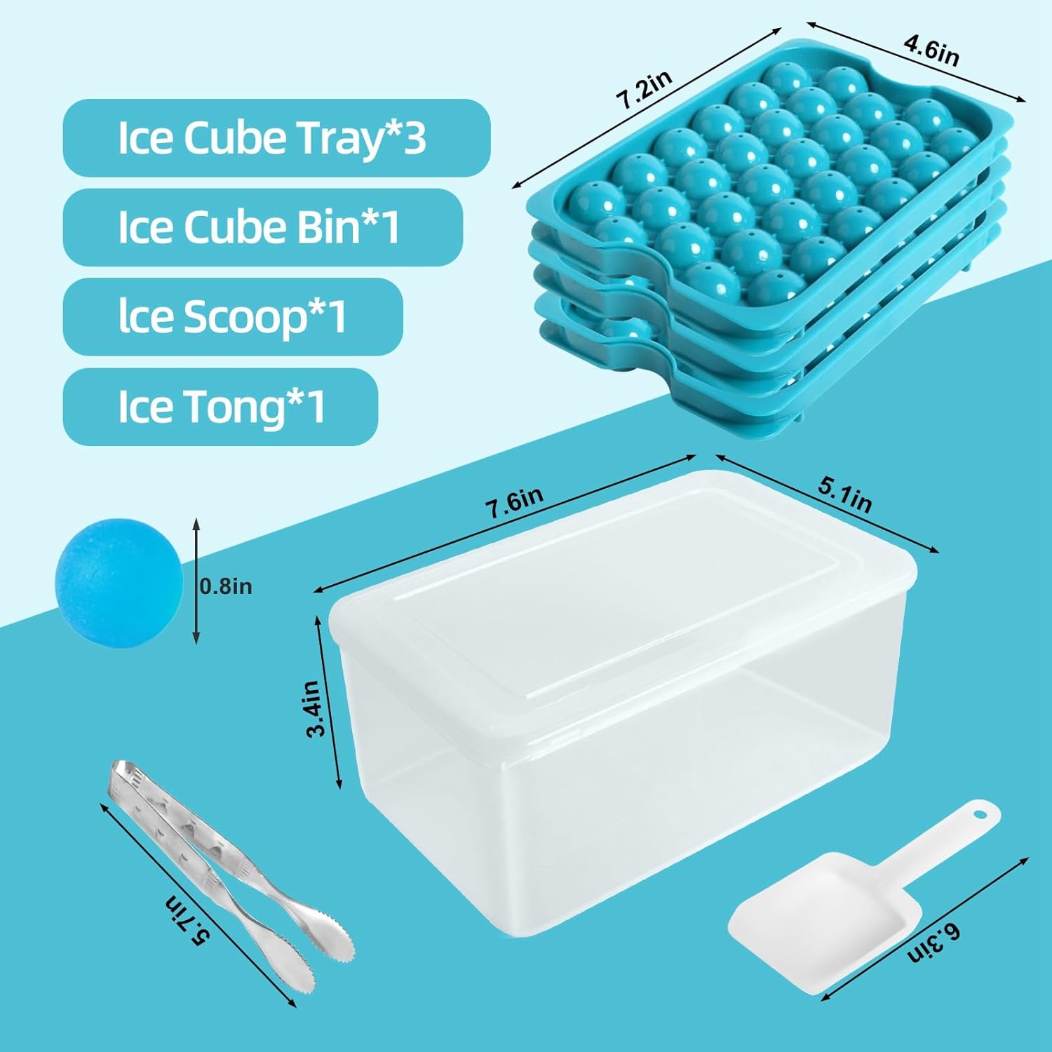 Bangp Ice Cube Tray with Lid and Bin,3 Pack Round Ice Trays for Freezer with Lid,96PCS 0.8