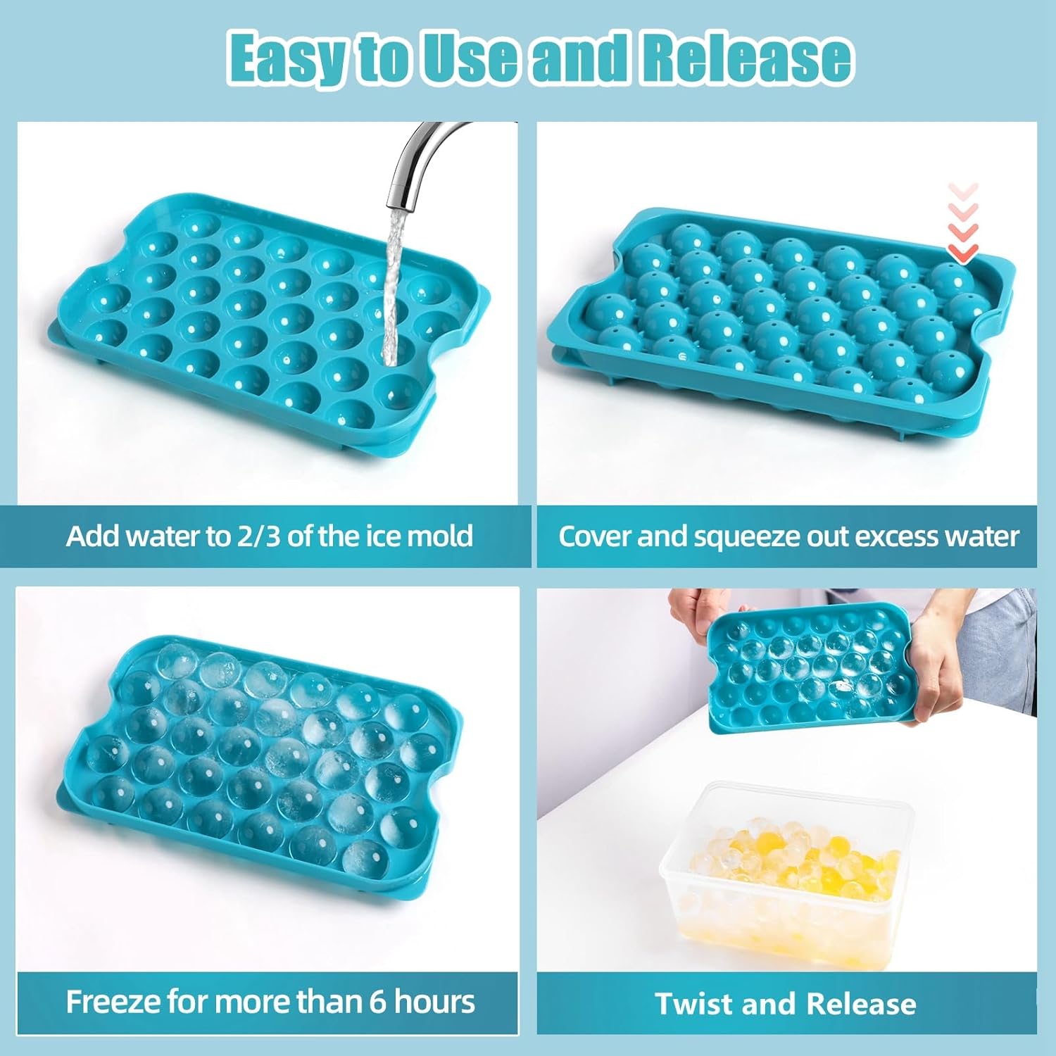 Bangp Ice Cube Tray with Lid and Bin,3 Pack Round Ice Trays for Freezer with Lid,96PCS 0.8