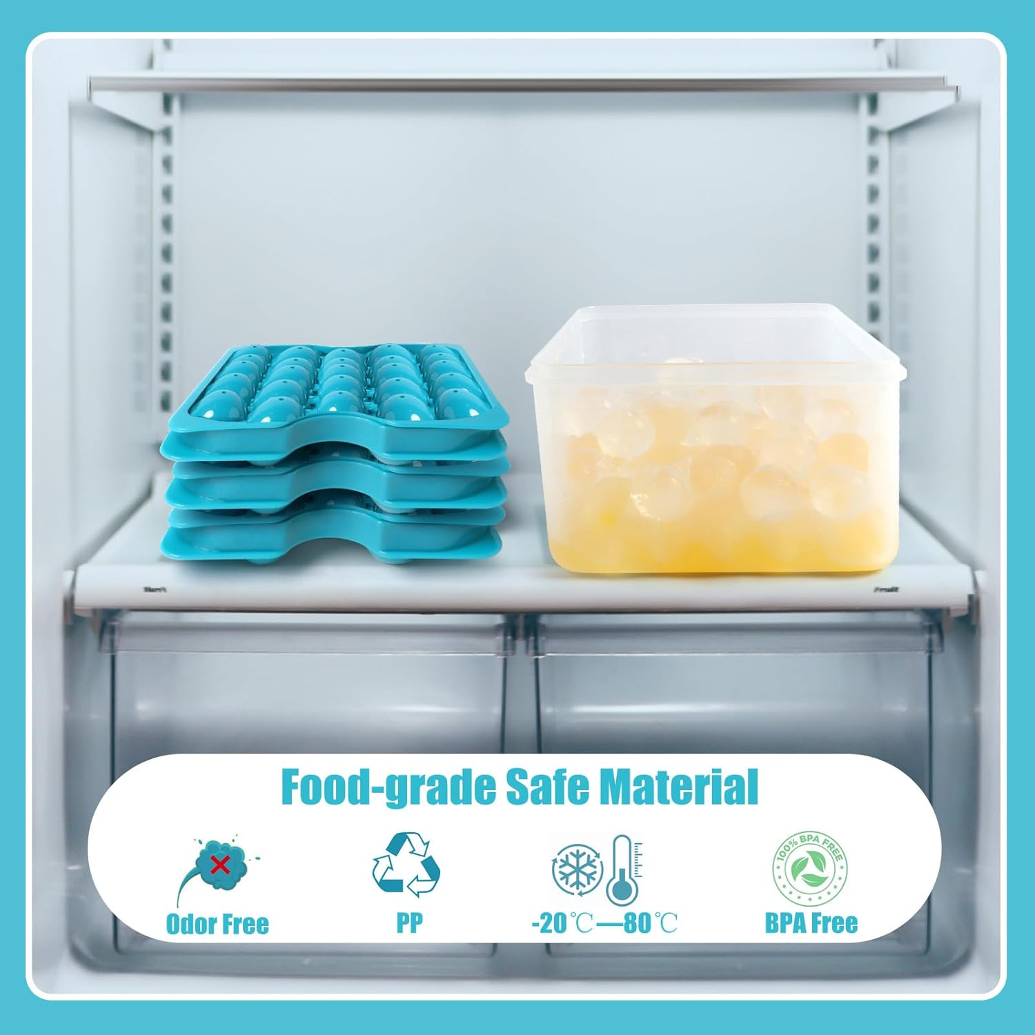 Bangp Ice Cube Tray with Lid and Bin,3 Pack Round Ice Trays for Freezer with Lid,96PCS 0.8