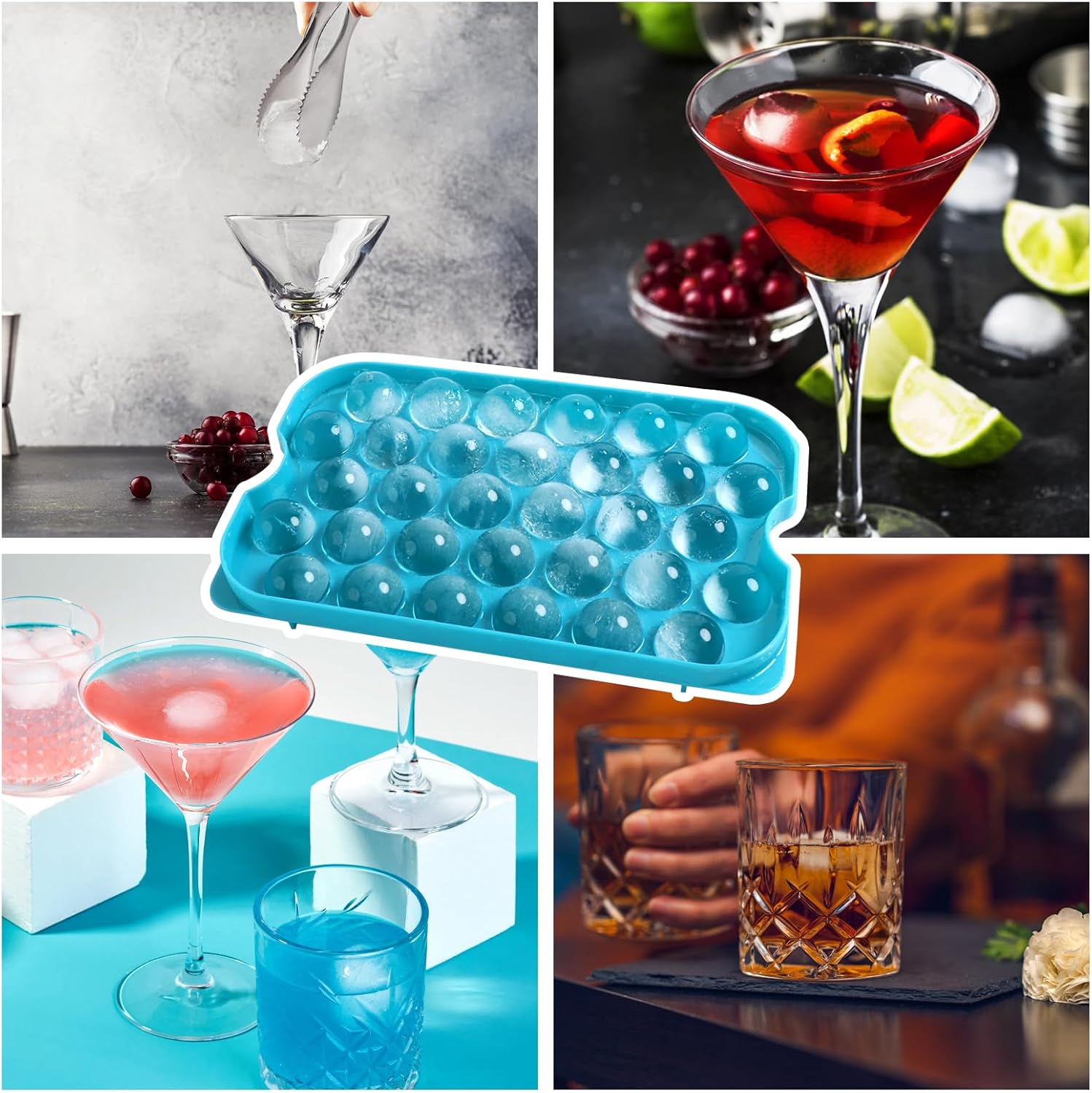Bangp Ice Cube Tray with Lid and Bin,3 Pack Round Ice Trays for Freezer with Lid,96PCS 0.8