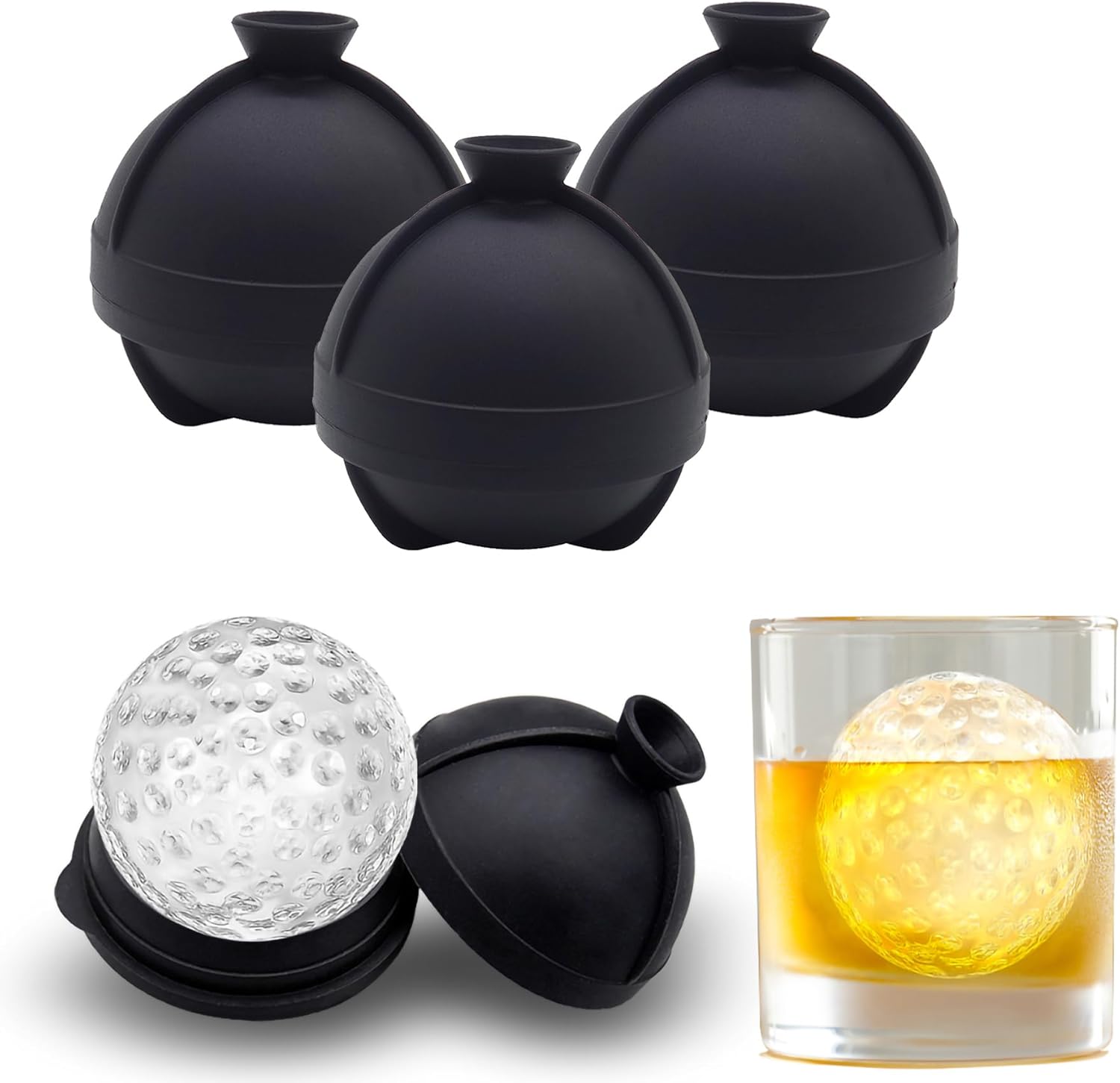 Bangp Golf Ball Ice Molds Set of 4,Whiskey Round Ice Cube Molds, Novelty Sphere Ice Molds Create 2.5 Inch Golf Ice Balls - Each Stone Keeps Your Drinks Cool and Unique,for Men and Women - Image 1