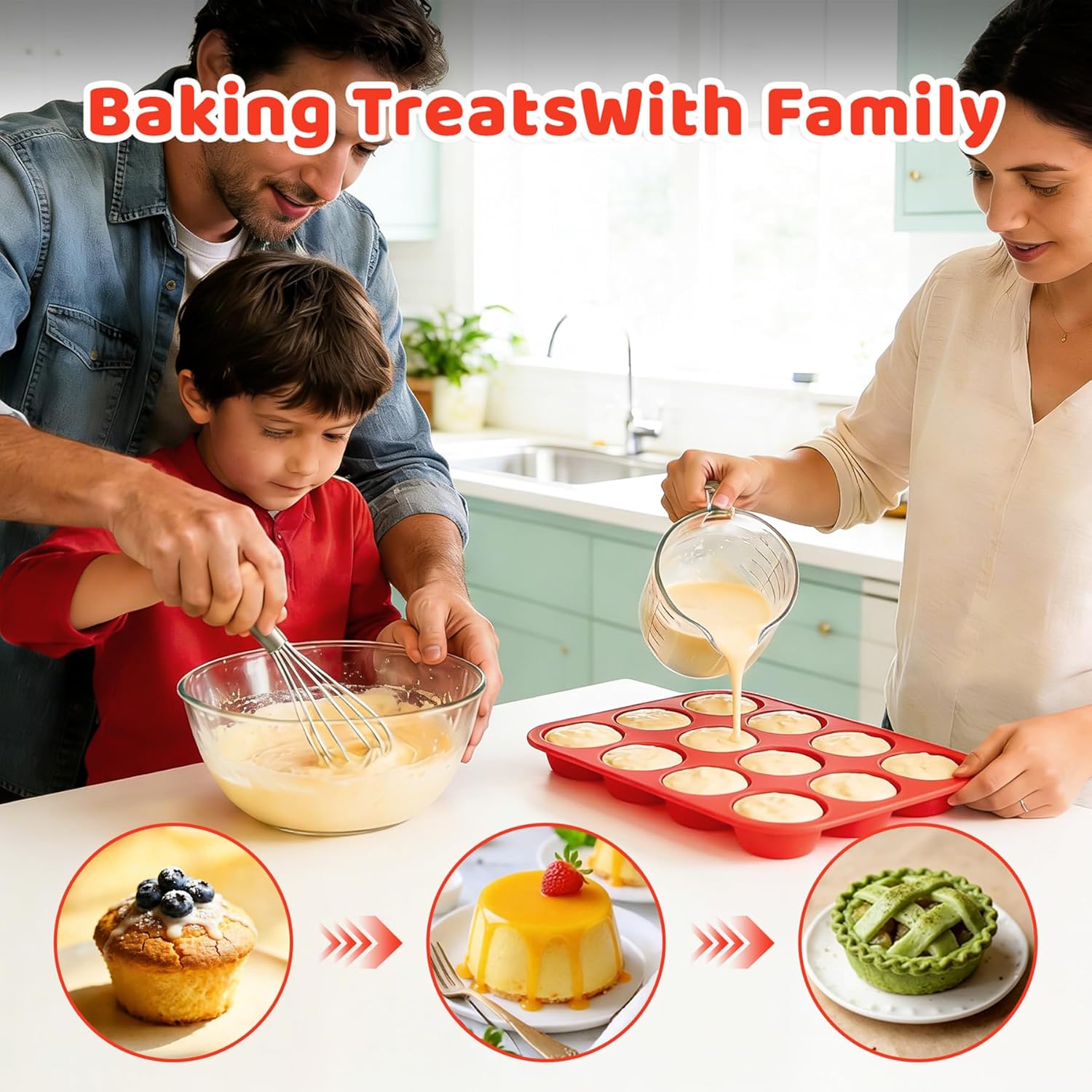 2Pack Silicone Muffin Pans with Metal Reinforced Frame,12 Cup Regular Size Silicone Cupcake Pan,Muffin Tin,Nonstick Cupcake Baking Molds for Muffins,Cupcakes,Egg Bites,BPA Free (2Pack Red) - Image 3