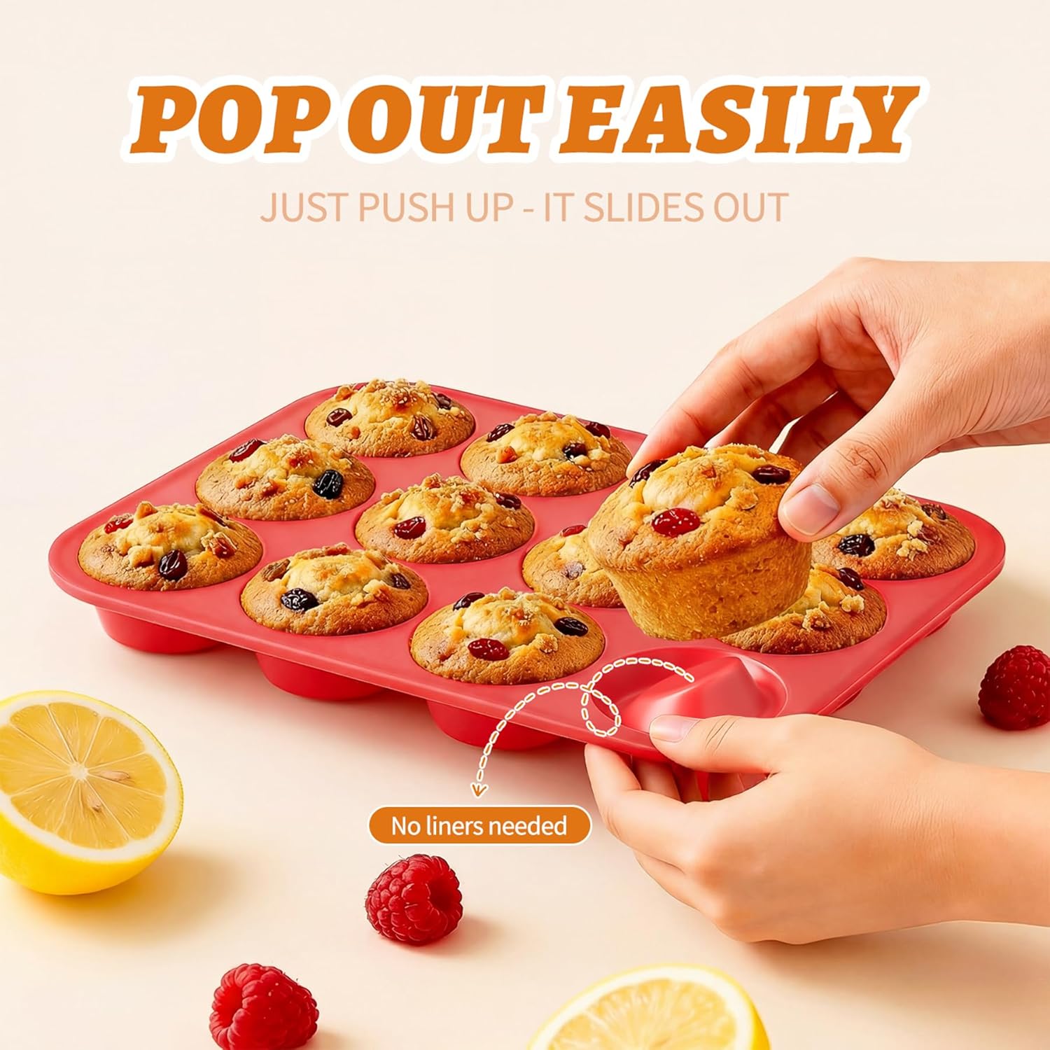 2Pack Silicone Muffin Pans with Metal Reinforced Frame,12 Cup Regular Size Silicone Cupcake Pan,Muffin Tin,Nonstick Cupcake Baking Molds for Muffins,Cupcakes,Egg Bites,BPA Free (2Pack Red) - Image 5