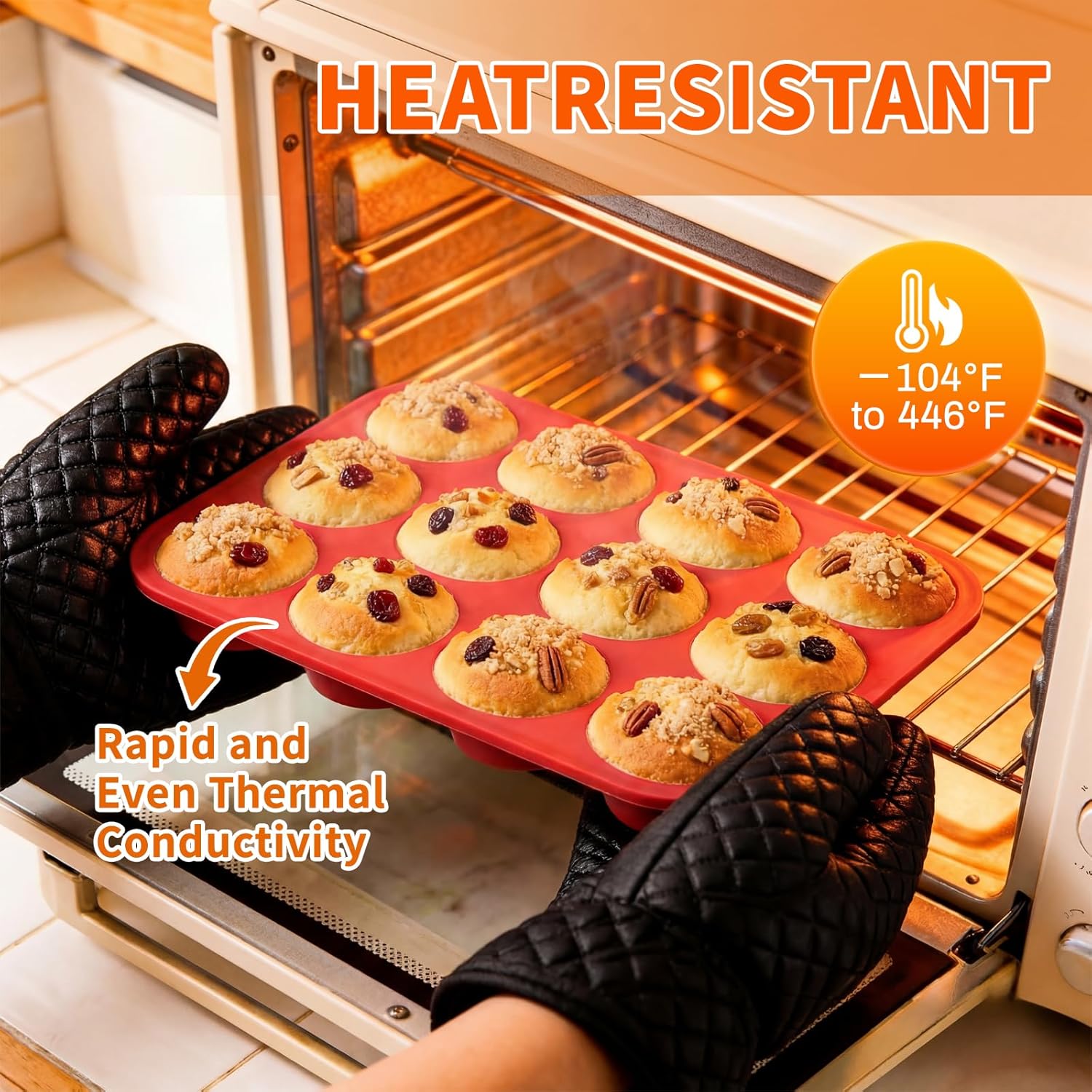 2Pack Silicone Muffin Pans with Metal Reinforced Frame,12 Cup Regular Size Silicone Cupcake Pan,Muffin Tin,Nonstick Cupcake Baking Molds for Muffins,Cupcakes,Egg Bites,BPA Free (2Pack Red) - Image 7