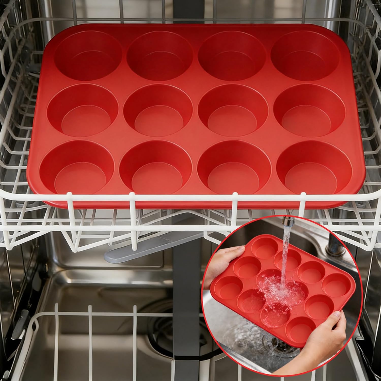 2Pack Silicone Muffin Pans with Metal Reinforced Frame,12 Cup Regular Size Silicone Cupcake Pan,Muffin Tin,Nonstick Cupcake Baking Molds for Muffins,Cupcakes,Egg Bites,BPA Free (2Pack Red) - Image 8
