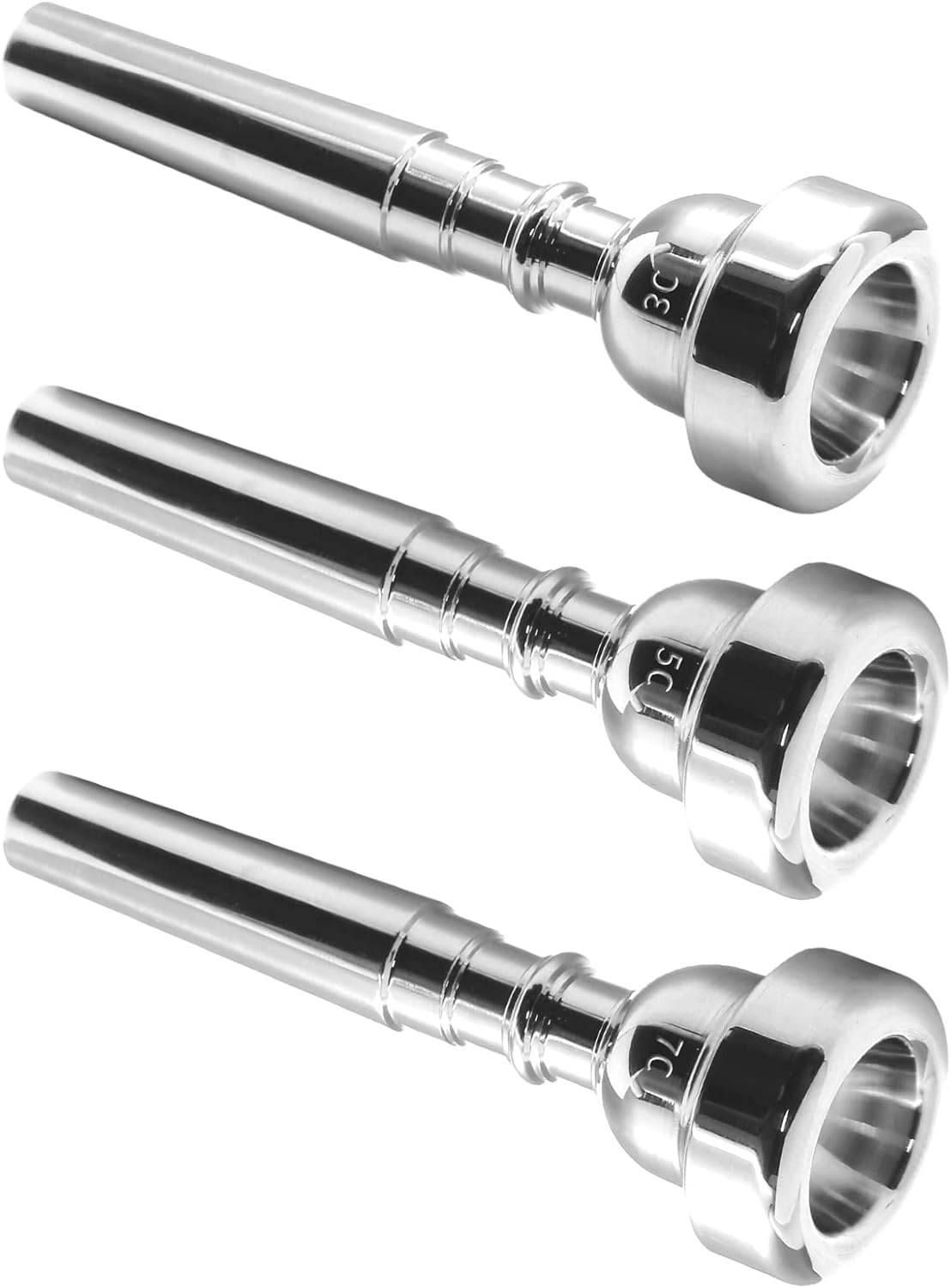 Biaungdo Trumpet Mouthpiece 7C 5C 3C, 3 Pcs Brass Material Silver Plated Trumpet Mouthpiece Set for Professional Players, Beginner - Image 1