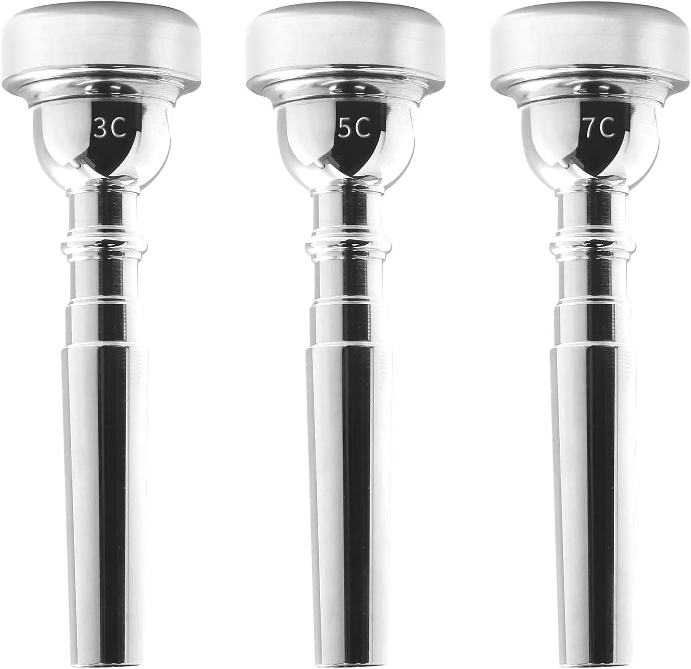 Biaungdo Trumpet Mouthpiece 7C 5C 3C, 3 Pcs Brass Material Silver Plated Trumpet Mouthpiece Set for Professional Players, Beginner - Image 3