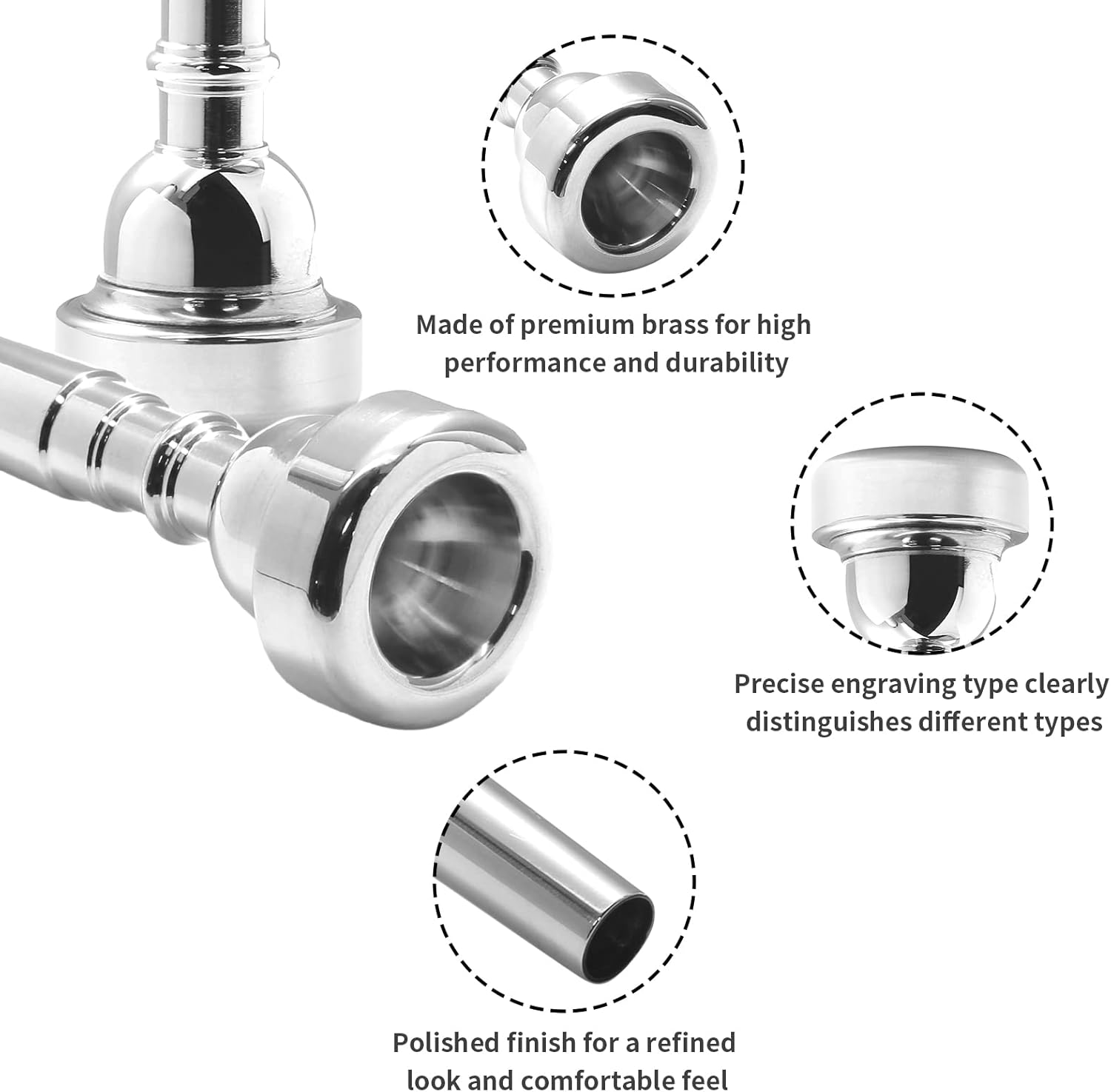 Biaungdo Trumpet Mouthpiece 7C 5C 3C, 3 Pcs Brass Material Silver Plated Trumpet Mouthpiece Set for Professional Players, Beginner - Image 6
