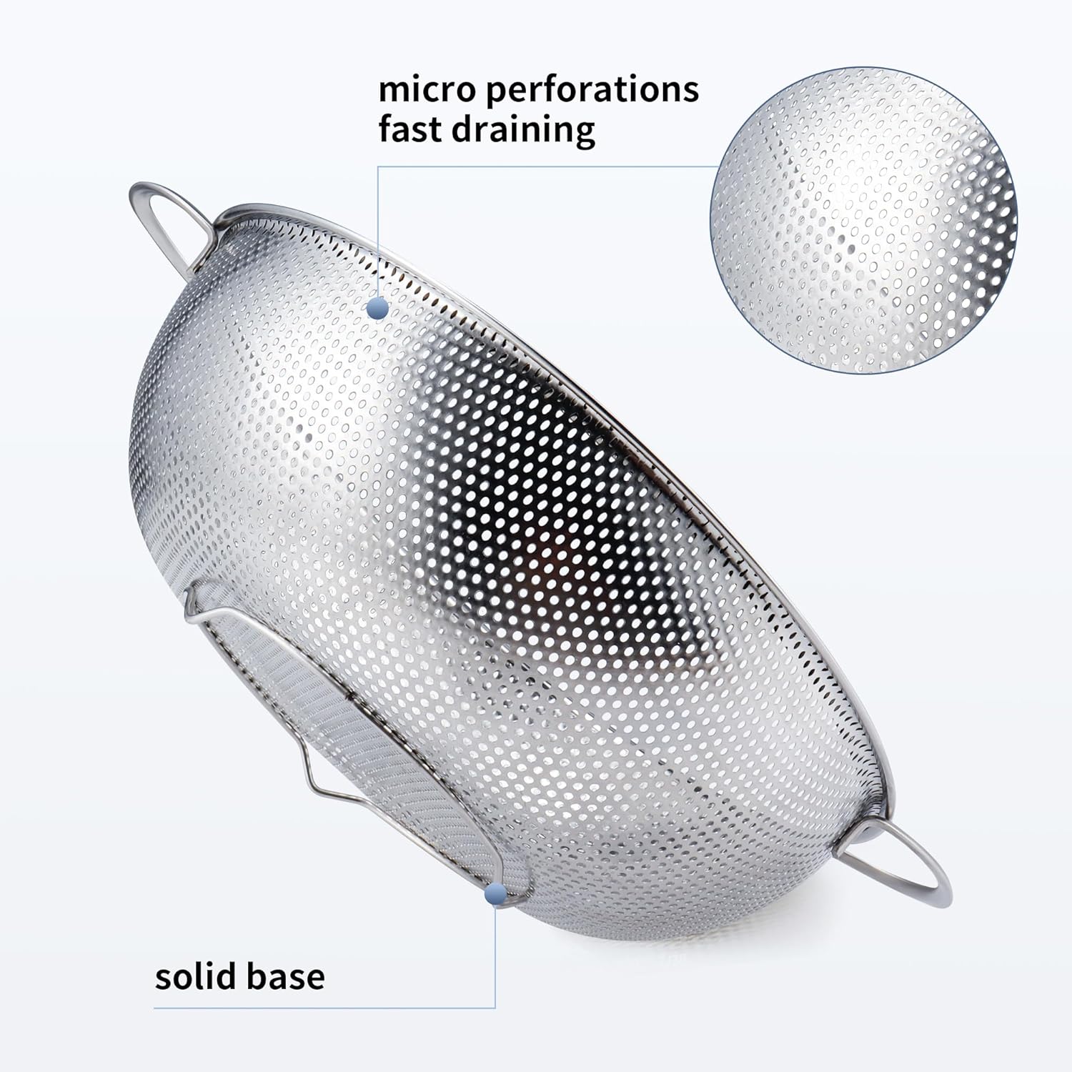 Colander Stainless Steel 3-Quart, Metal Strainer with Base, Strainer for Kitchen Food, Dishwasher Safe - Image 3