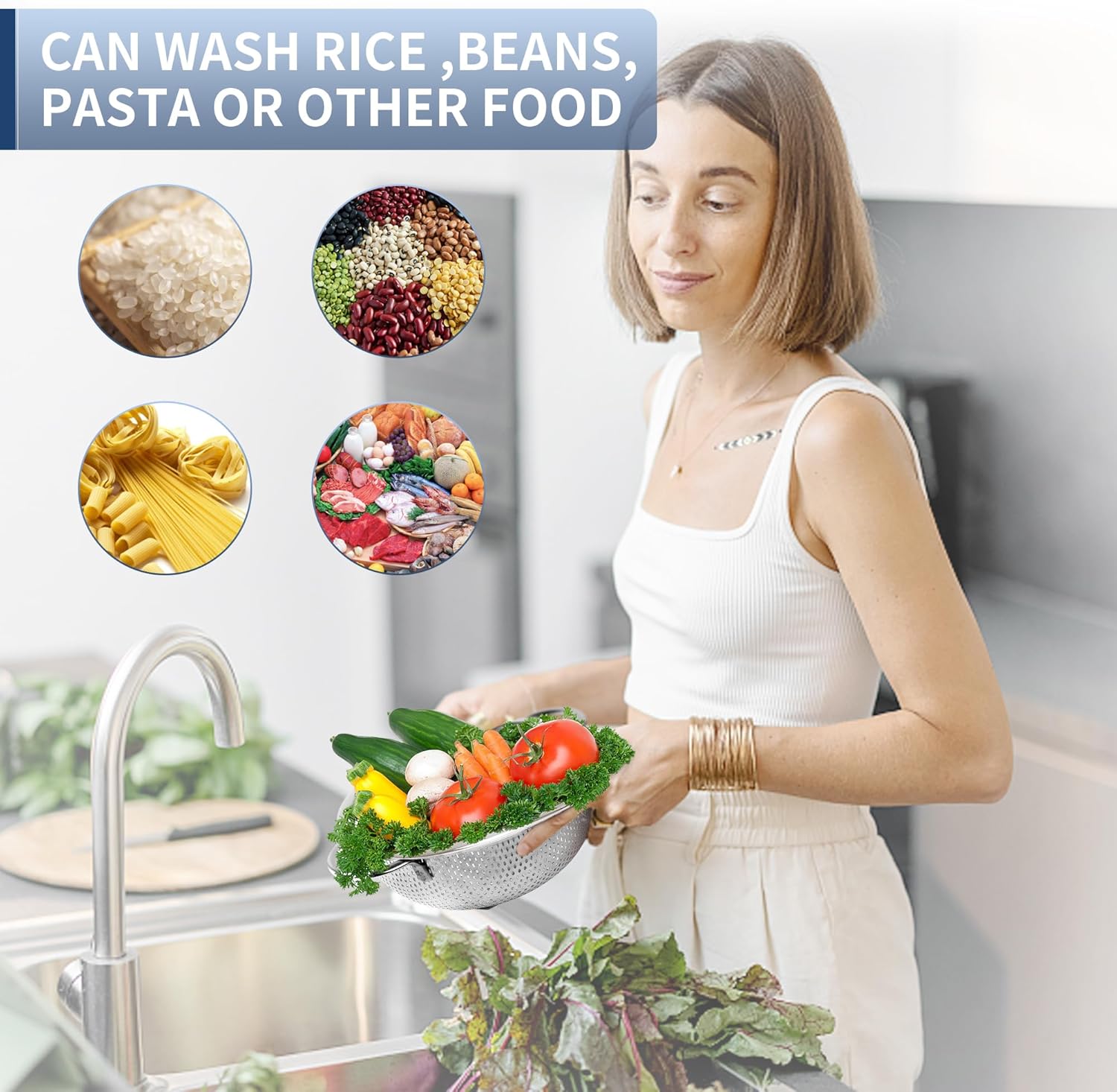 Colander Stainless Steel 3-Quart, Metal Strainer with Base, Strainer for Kitchen Food, Dishwasher Safe - Image 7