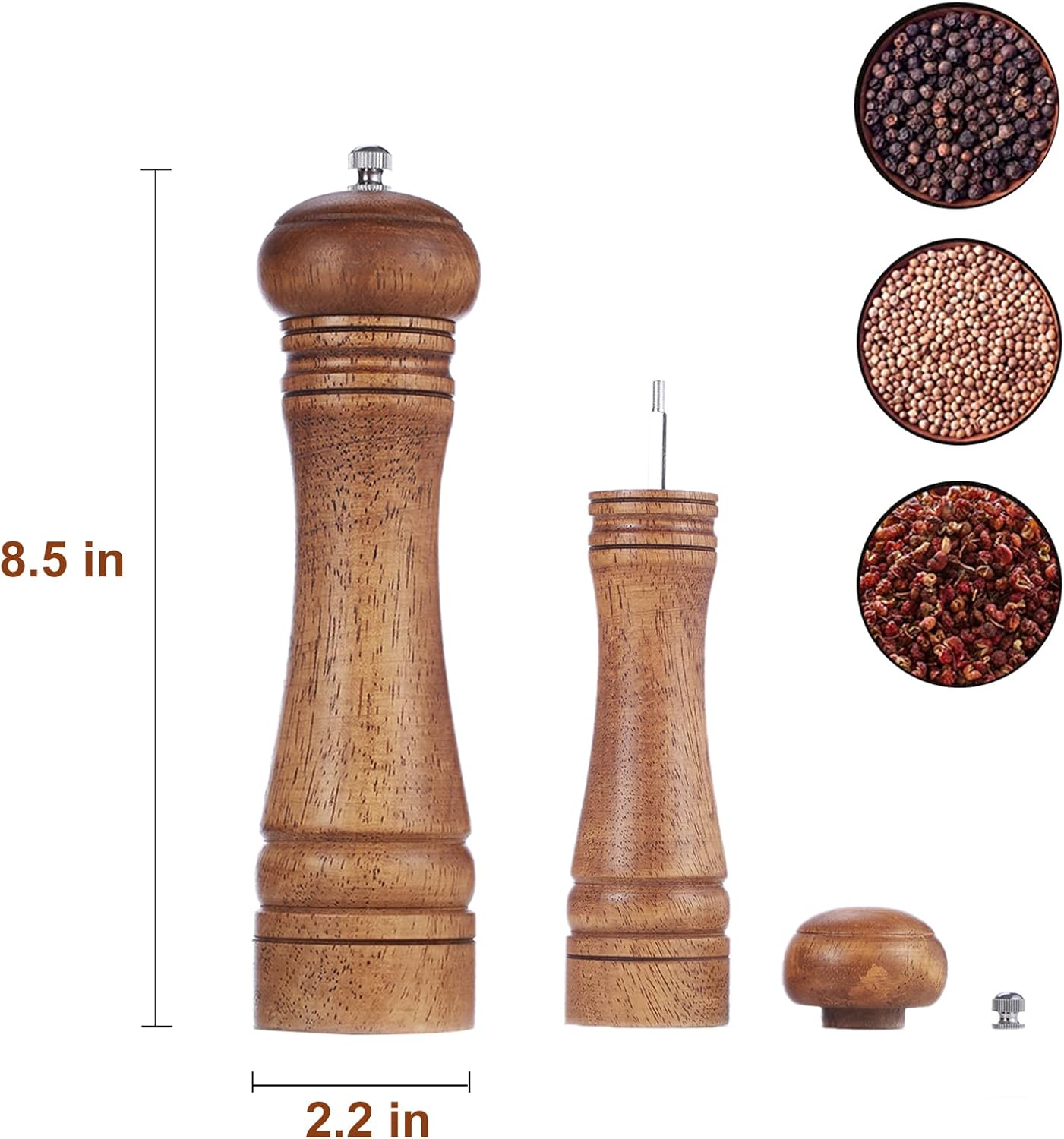 Gulex® Wood Pepper Grinder Pepper Mill,Adjustable Coarseness 8 Inch Wooden Peppermill, Ceramic Grinding Mechanism Salt Mill Refillable (1 pack) (Dark-1PC) - Image 2