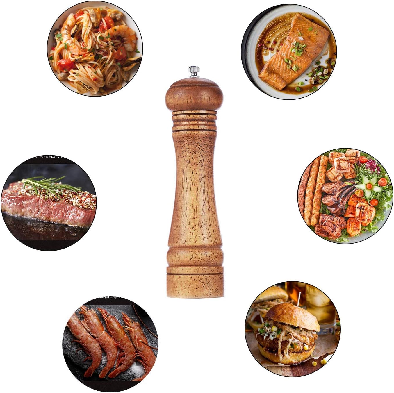 Gulex® Wood Pepper Grinder Pepper Mill,Adjustable Coarseness 8 Inch Wooden Peppermill, Ceramic Grinding Mechanism Salt Mill Refillable (1 pack) (Dark-1PC) - Image 5