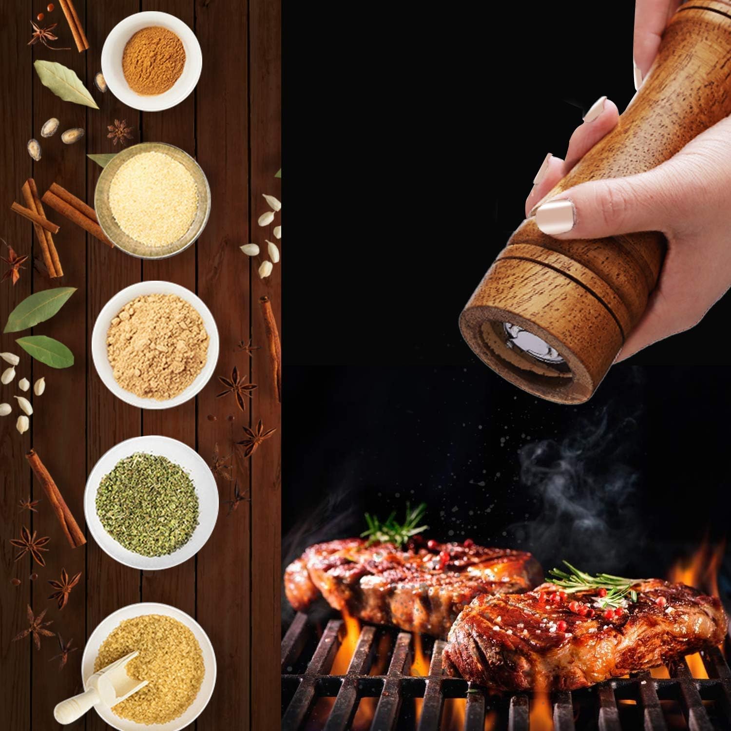 Gulex® Wood Pepper Grinder Pepper Mill,Adjustable Coarseness 8 Inch Wooden Peppermill, Ceramic Grinding Mechanism Salt Mill Refillable (1 pack) (Dark-1PC) - Image 7