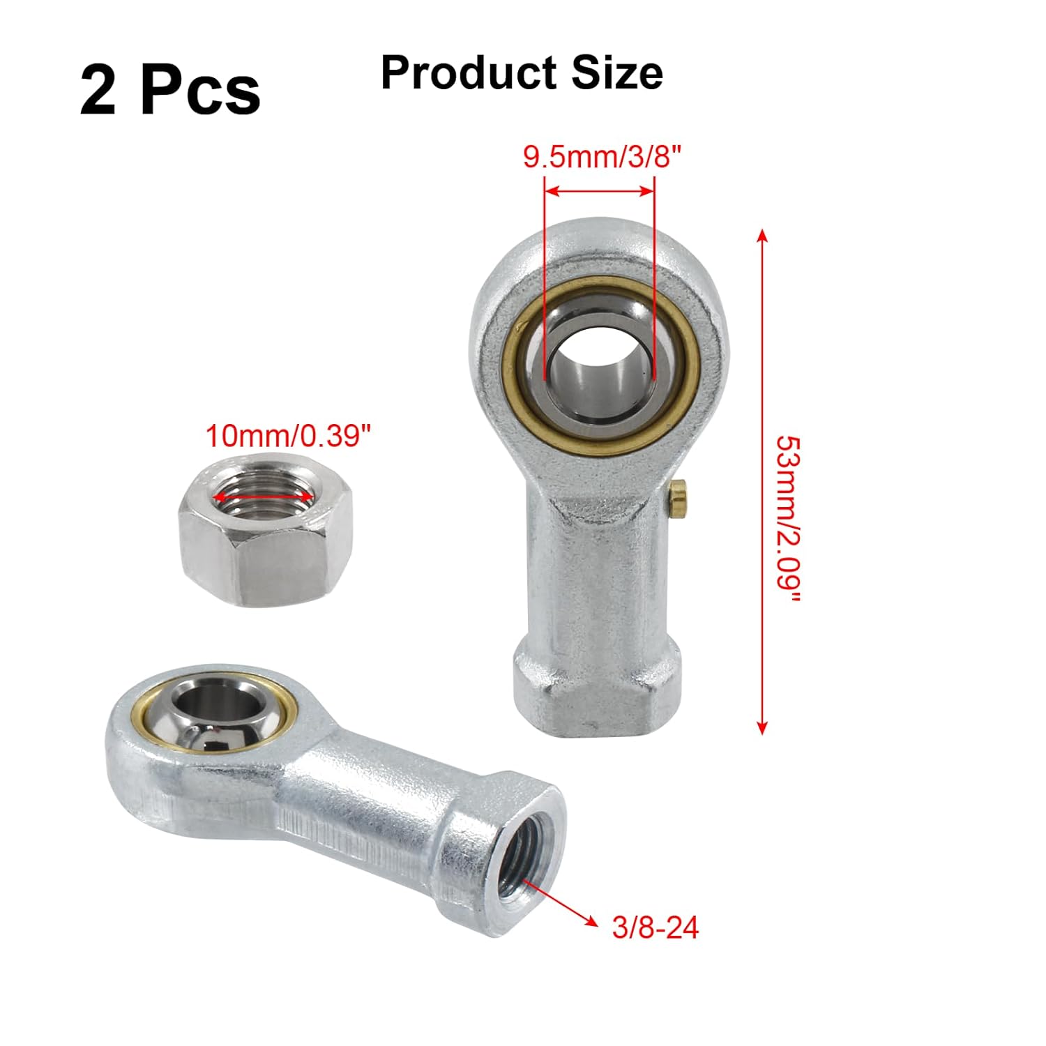 Biaungdo 2 Pcs 304 Stainless Steel PHSB6 Rod End Bearing, 3/8 x 3/8-24 Female Right Hand Heim Joint Rod End Bearing with Jam Nut - Image 2