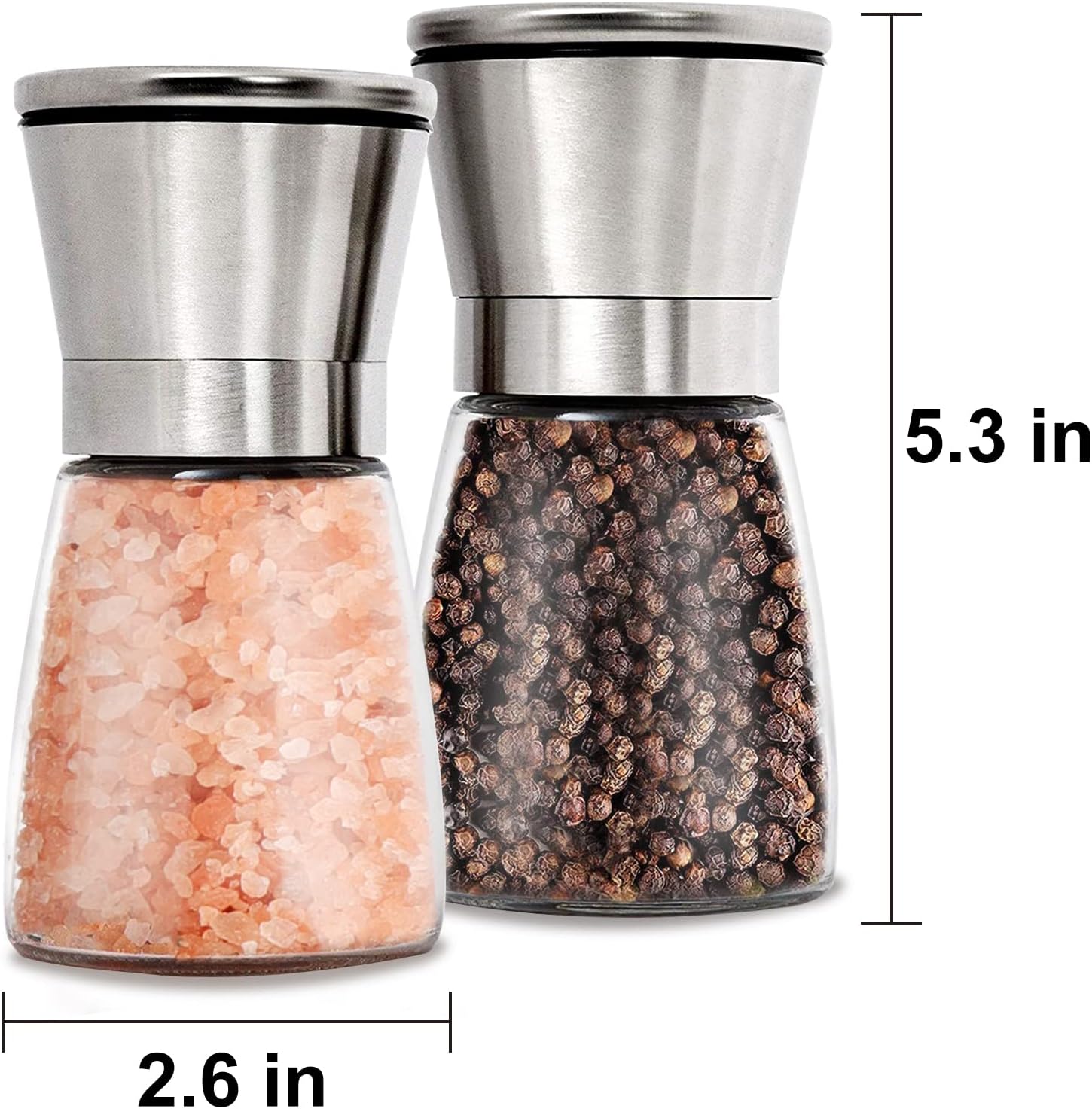 Gulex® Salt and Pepper Grinder Set Pepper Mill, Sea Salt Shaker Refillable, Adjustable Coarseness, Stainless Steel with Ceramic Rotor (Set of 2) - Image 2