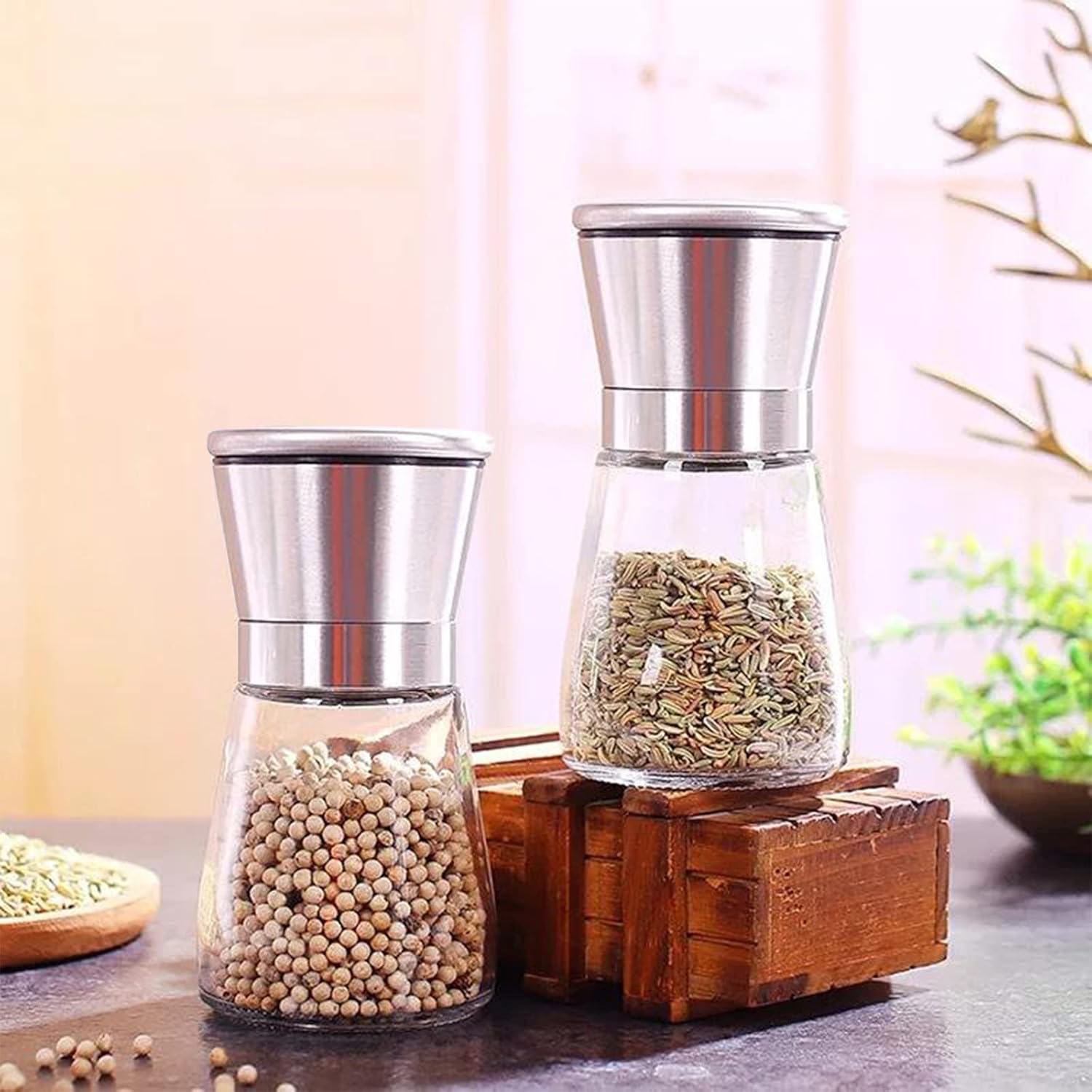 Gulex® Salt and Pepper Grinder Set Pepper Mill, Sea Salt Shaker Refillable, Adjustable Coarseness, Stainless Steel with Ceramic Rotor (Set of 2) - Image 5