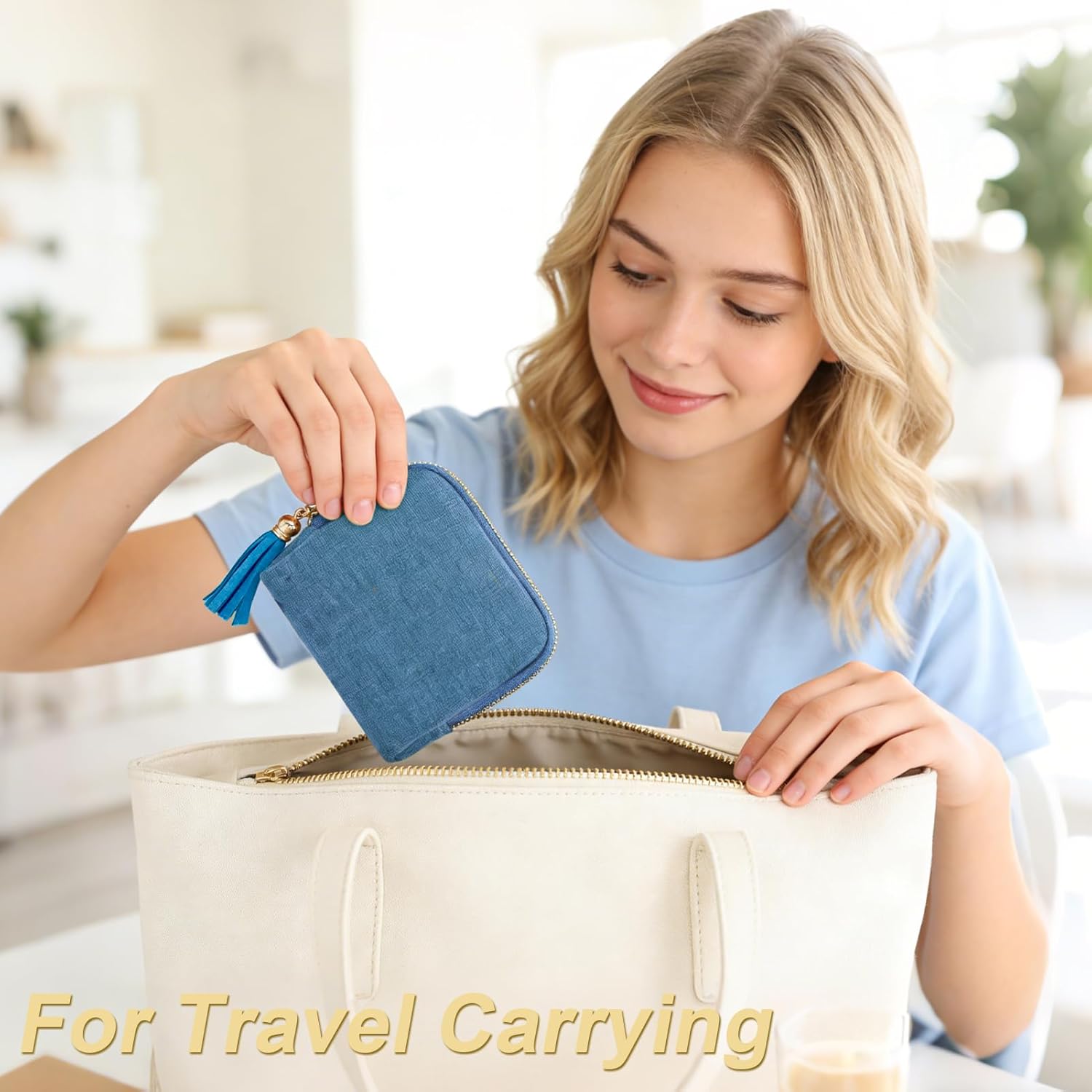 Small Travel Jewelry Case, Portable Soft Jewelry Bags, Organizer Pouch with 6 Compartments Pocket, Anti-Scratch Storage Holder for Bangle Bracelets Earrings Necklace, Women Gifts, Ocean Blue - Image 4